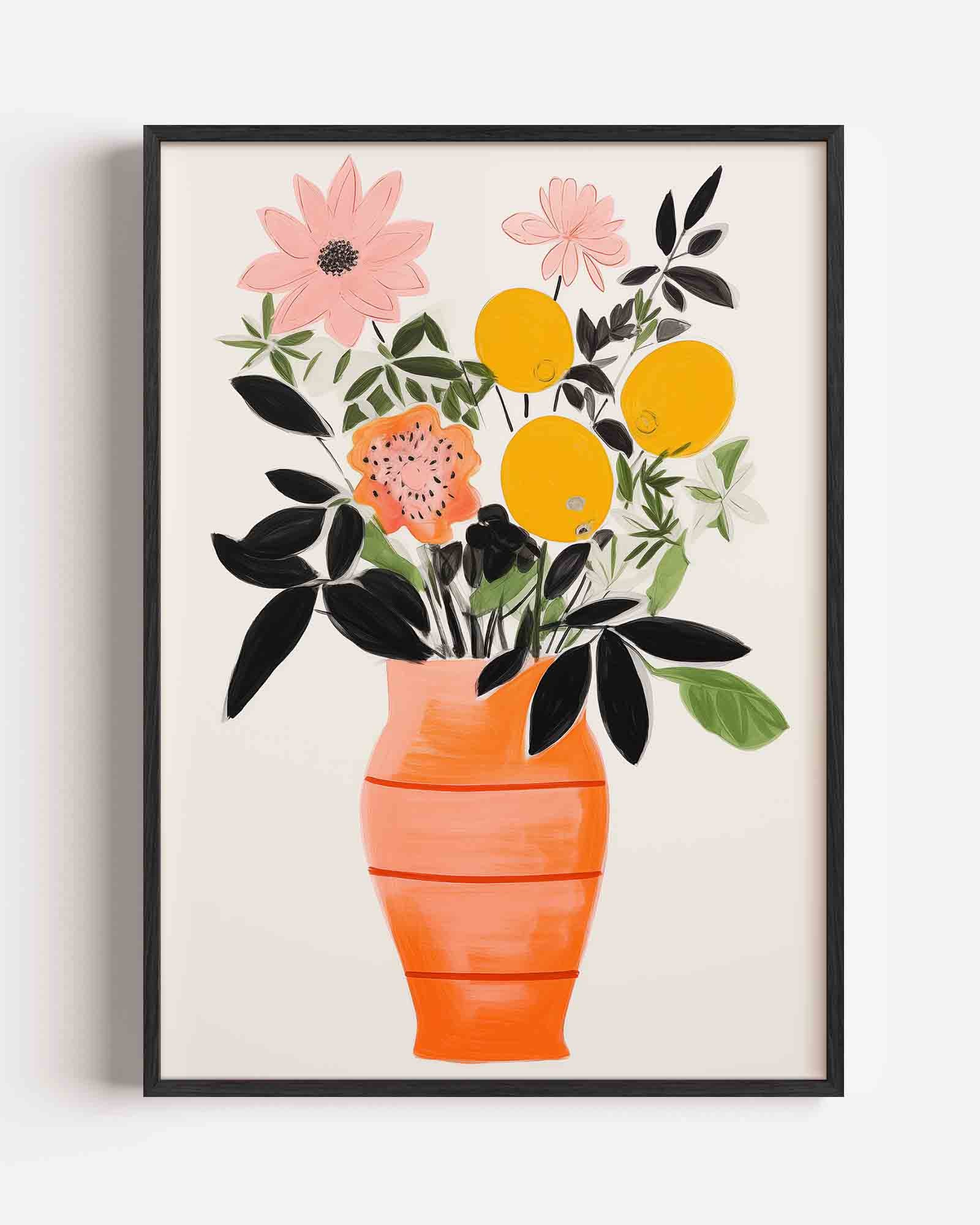 Bloemen in oranje vaas Poster