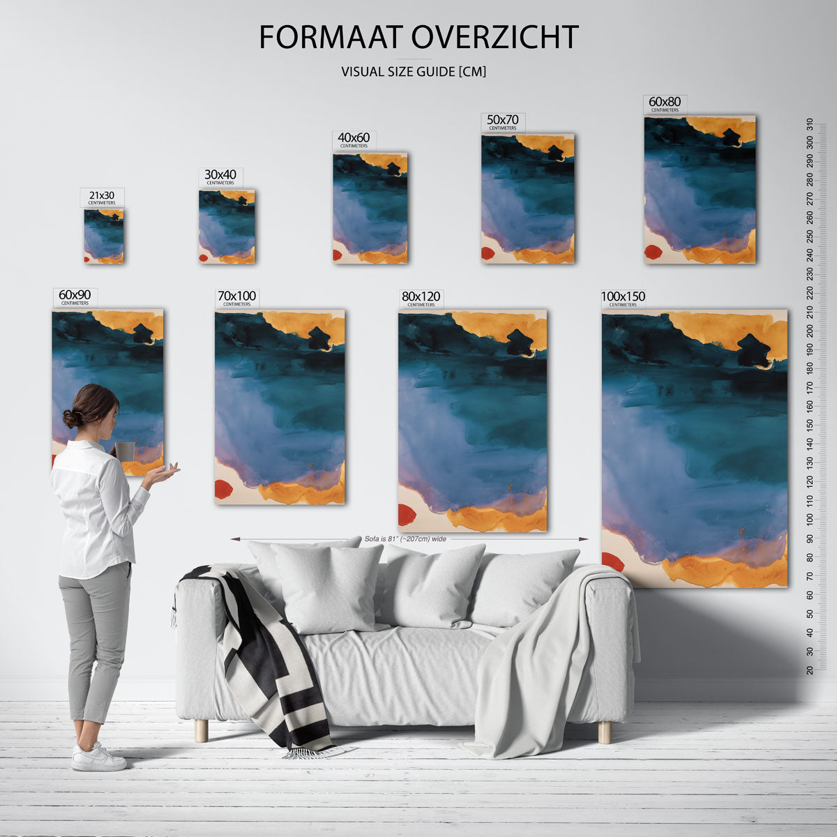 Blauw en oranje abstracte Poster
