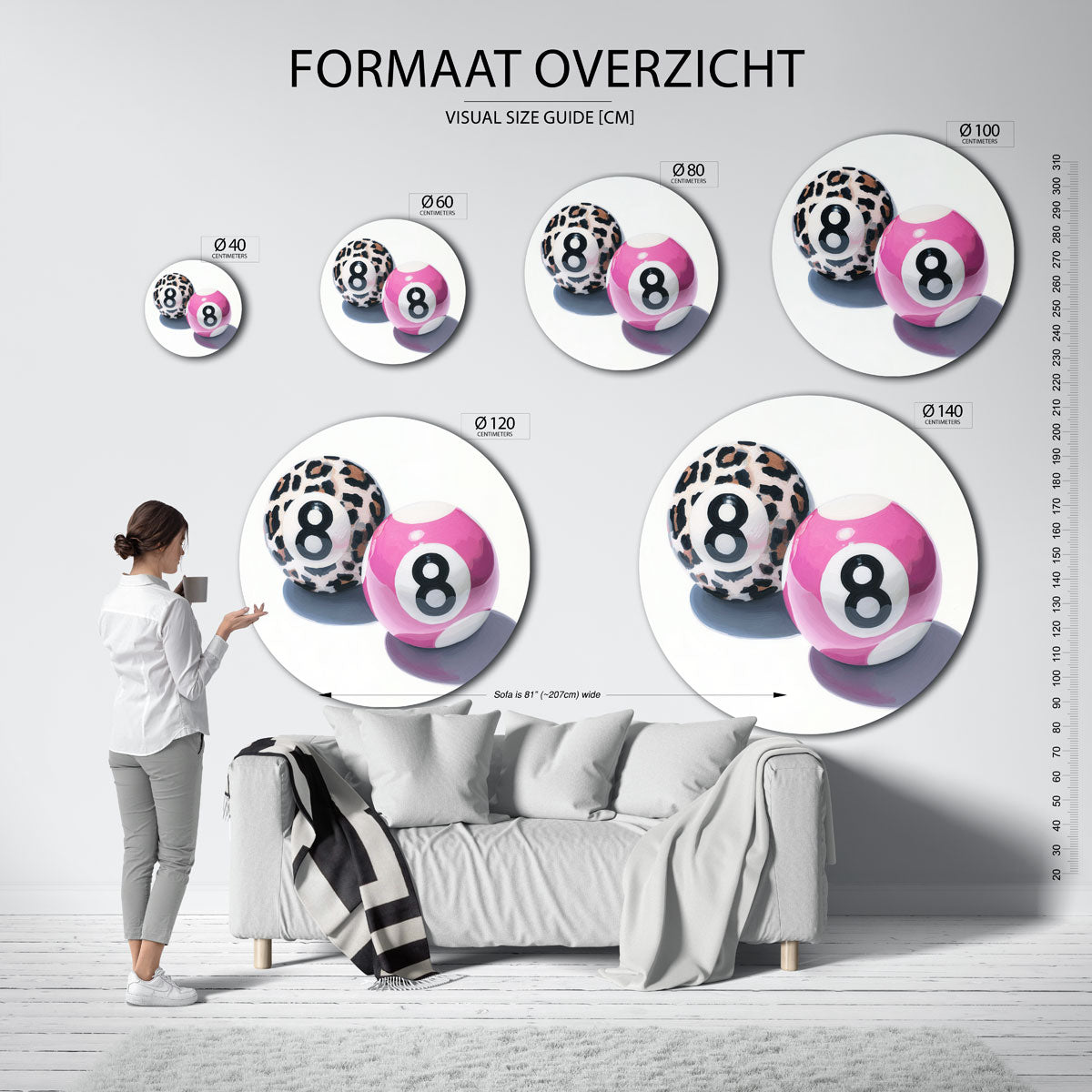 Biljartballen met nummer 8 Muurcirkel