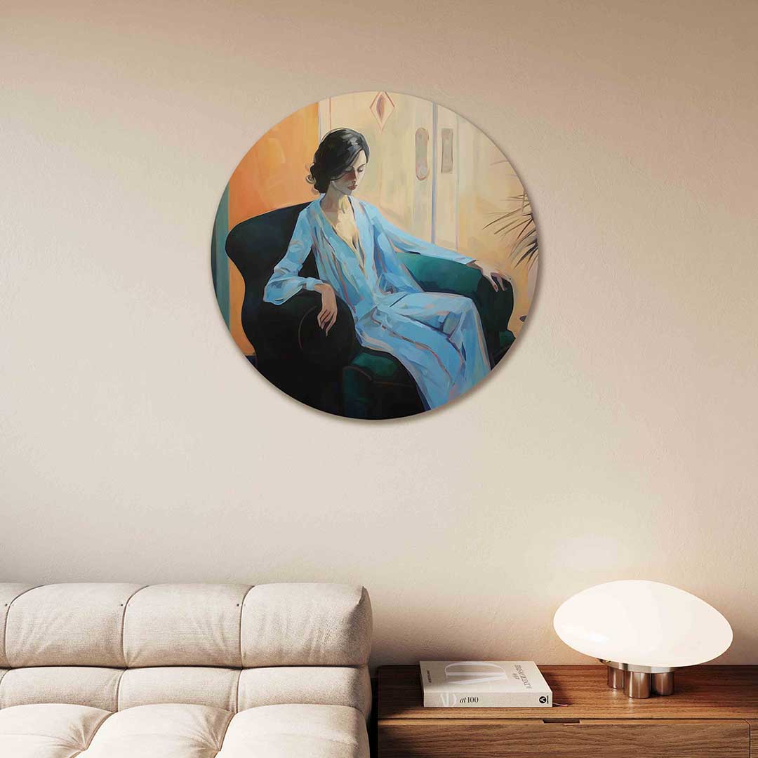 Vrouw in blauwe jurk Muurcirkel