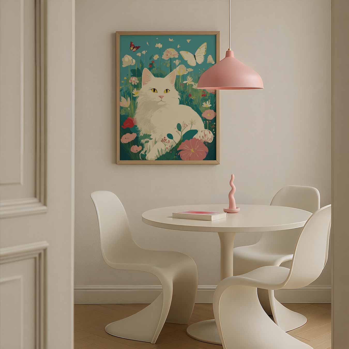 Vrolijke Kat in Bloementuin Poster-WallArtistic
