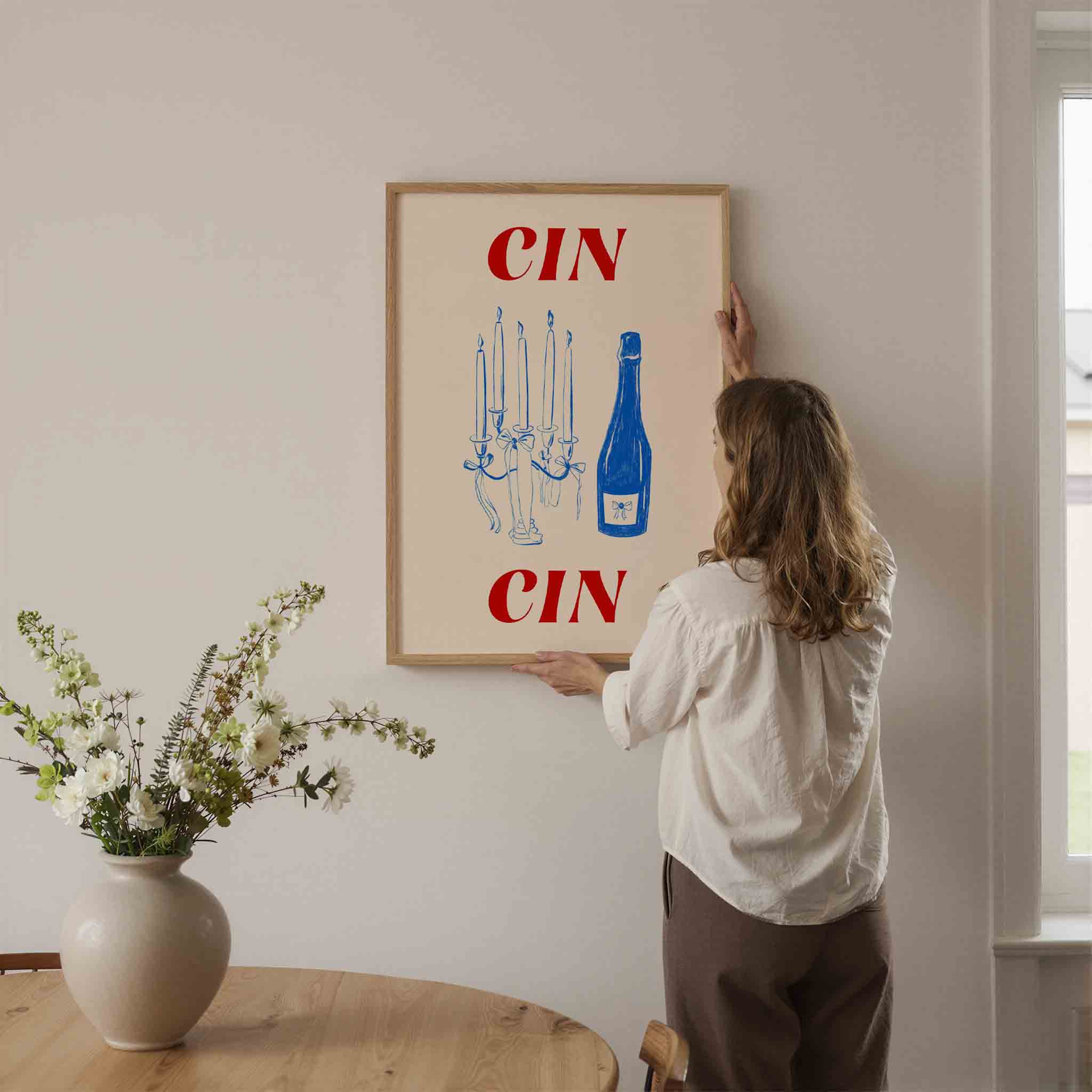 Cin cin fles en kaarsen Poster