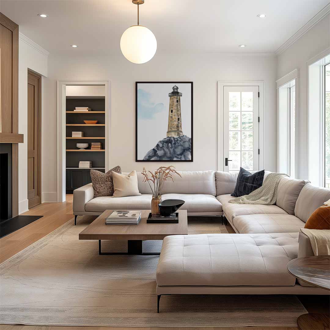 Vuurtoren op de rotst Kunstwerk-canvas-dibond-plexiglas-wanddecoratie-WallArtistic