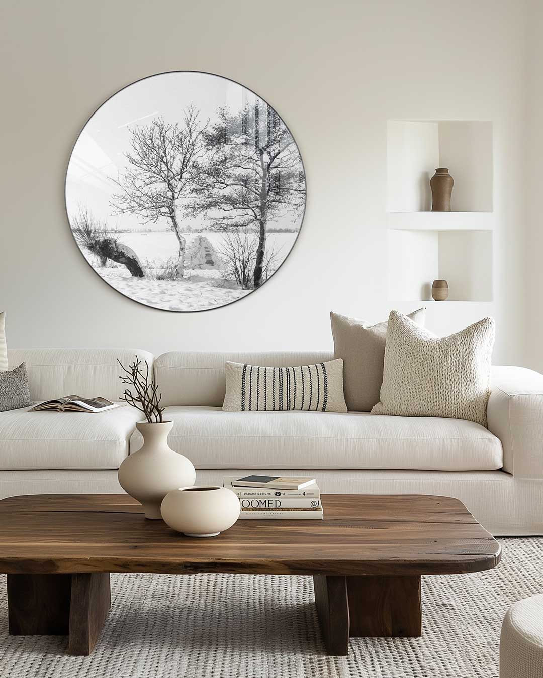 Winterse Landschap Muurcirkel-WallArtistic
