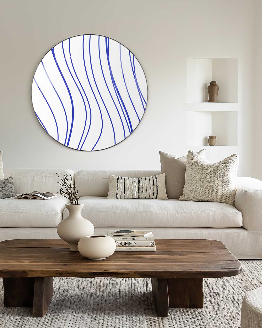 Moderne Blauwe Lijnen Muurcirkel-WallArtistic