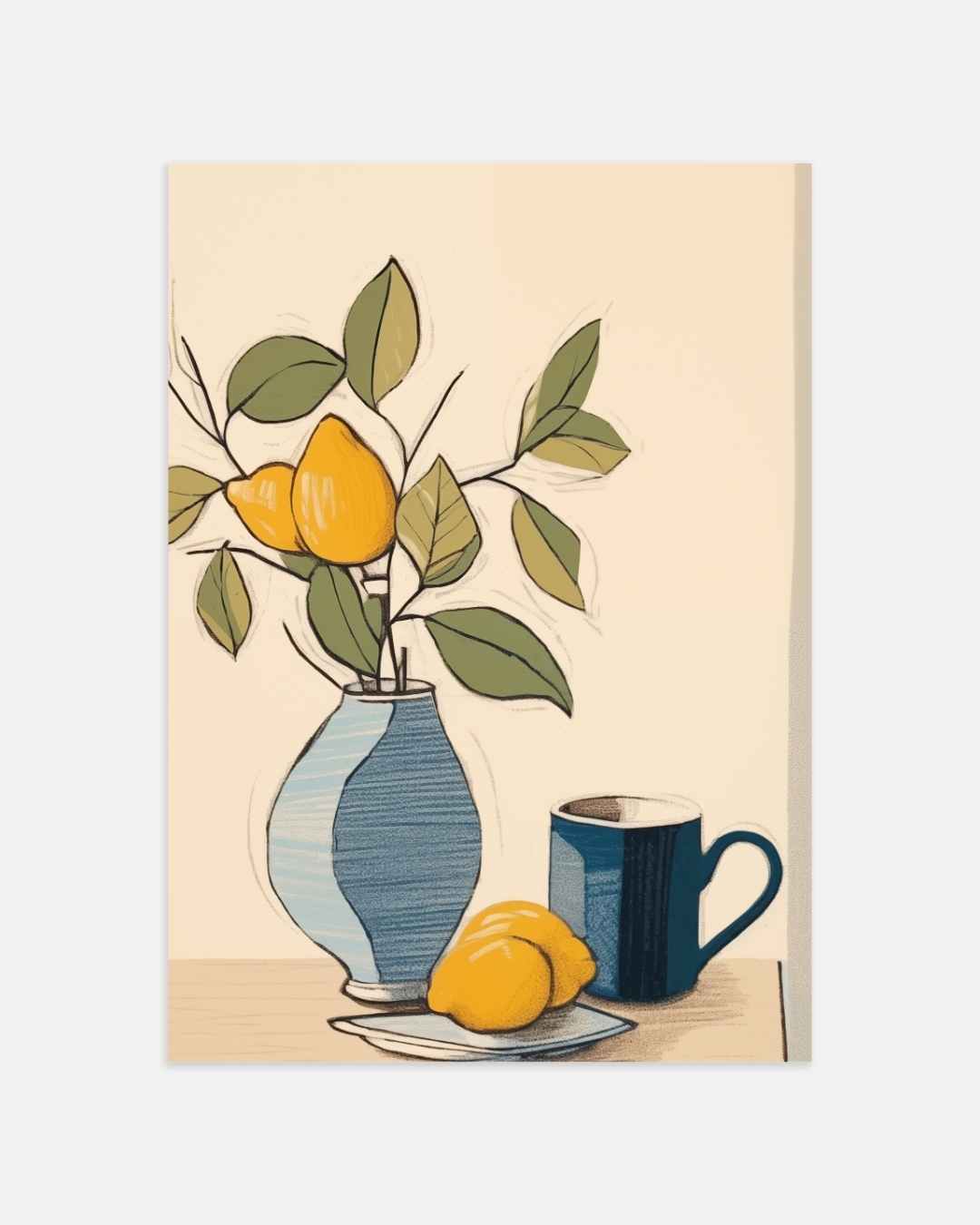 Stillleben mit Zitronen und Kaffeetasse