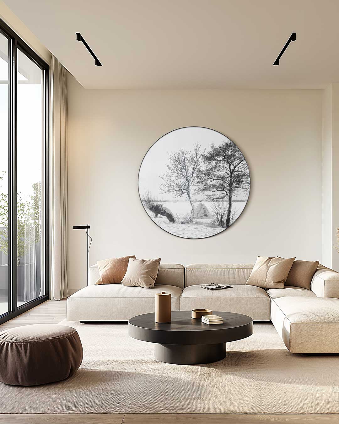 Winterse Landschap Muurcirkel-WallArtistic
