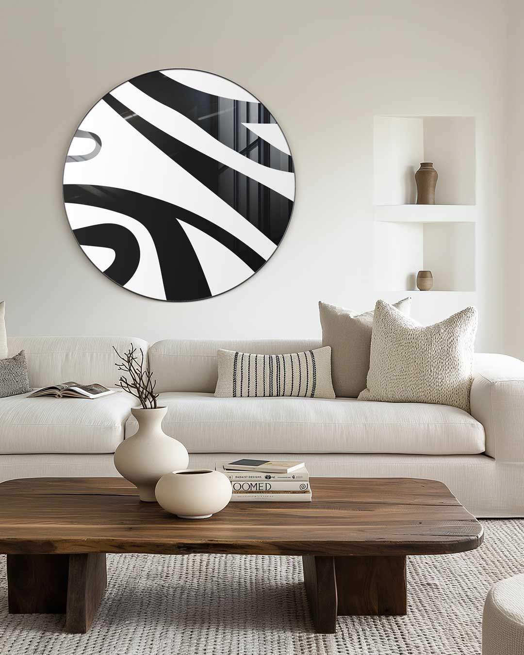 Modern Zwart-Wit Muurcirkel-WallArtistic
