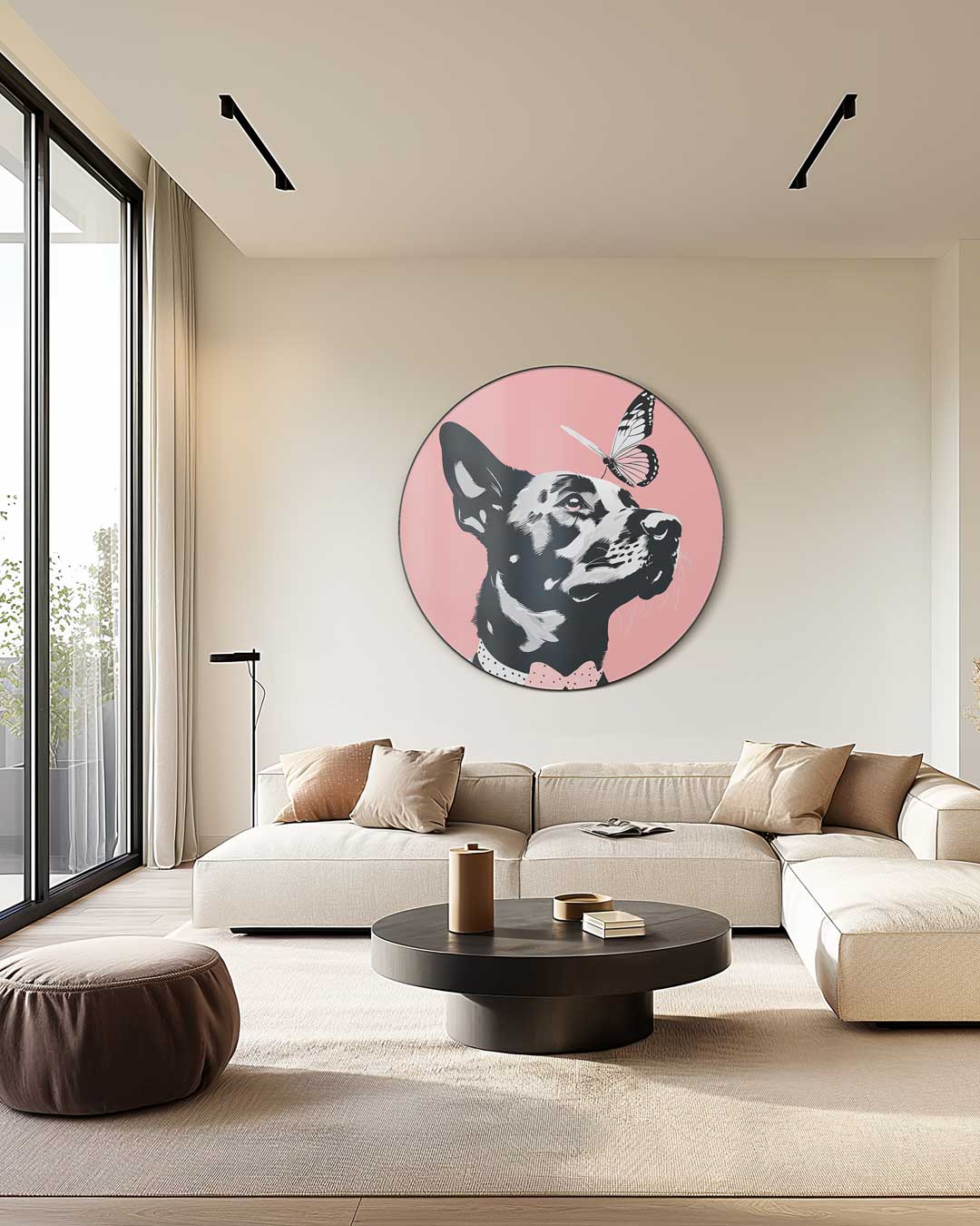 Hond met Vlinder Muurcirkel-WallArtistic