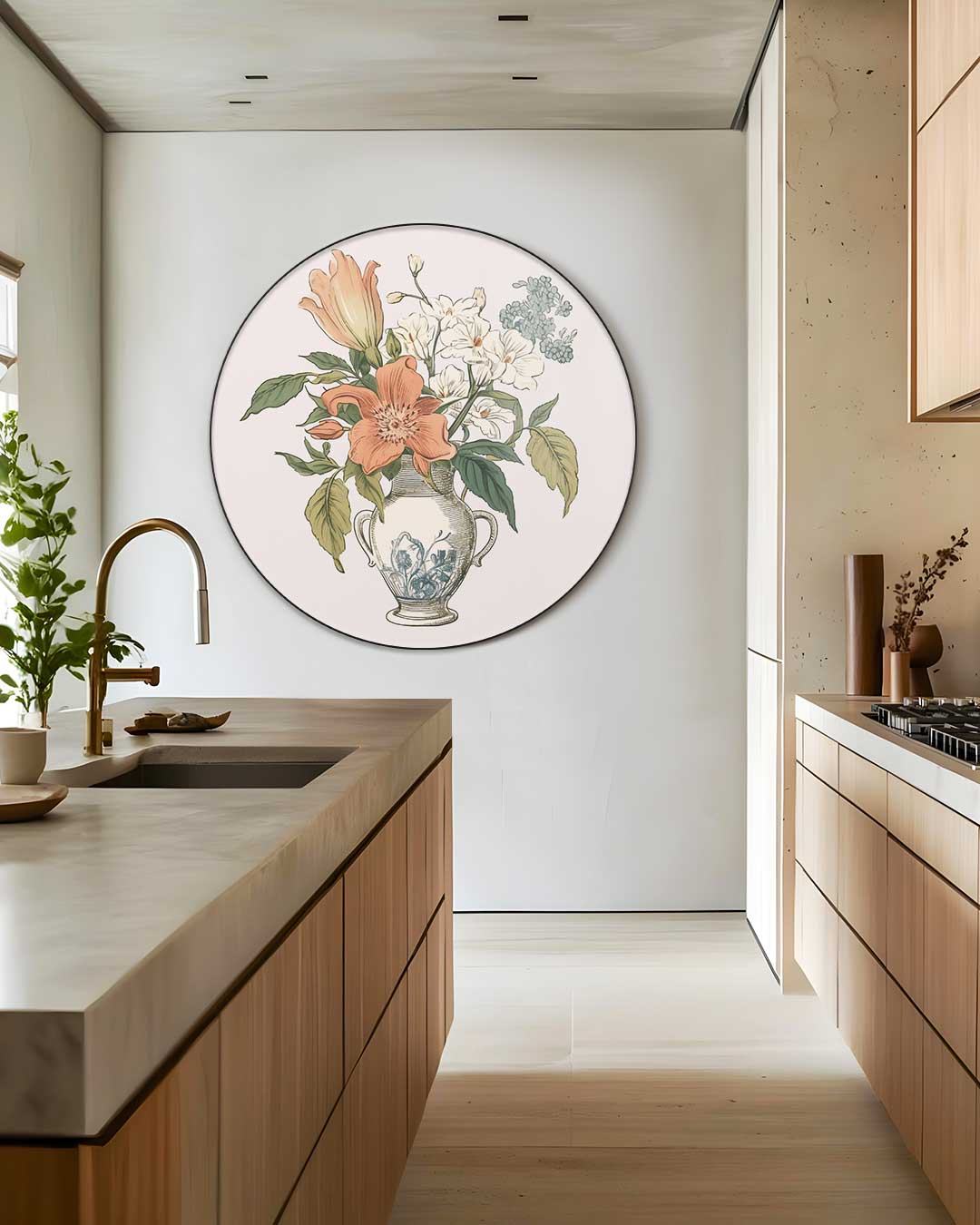 Elegante Bloemenvase Muurcirkel-WallArtistic