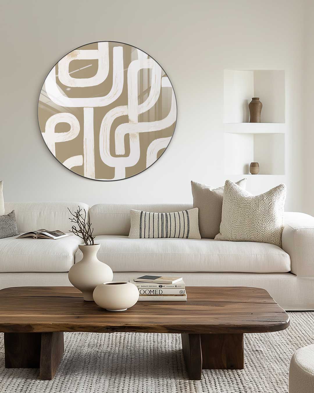 Abstracte Beige Muurcirkel-WallArtistic