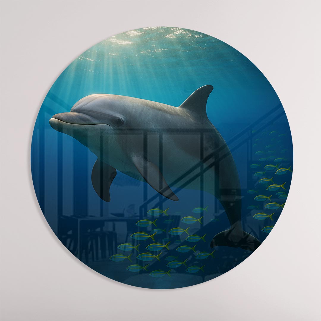 Dolfijn Onderwater Avontuur Muurcirkel-WallArtistic