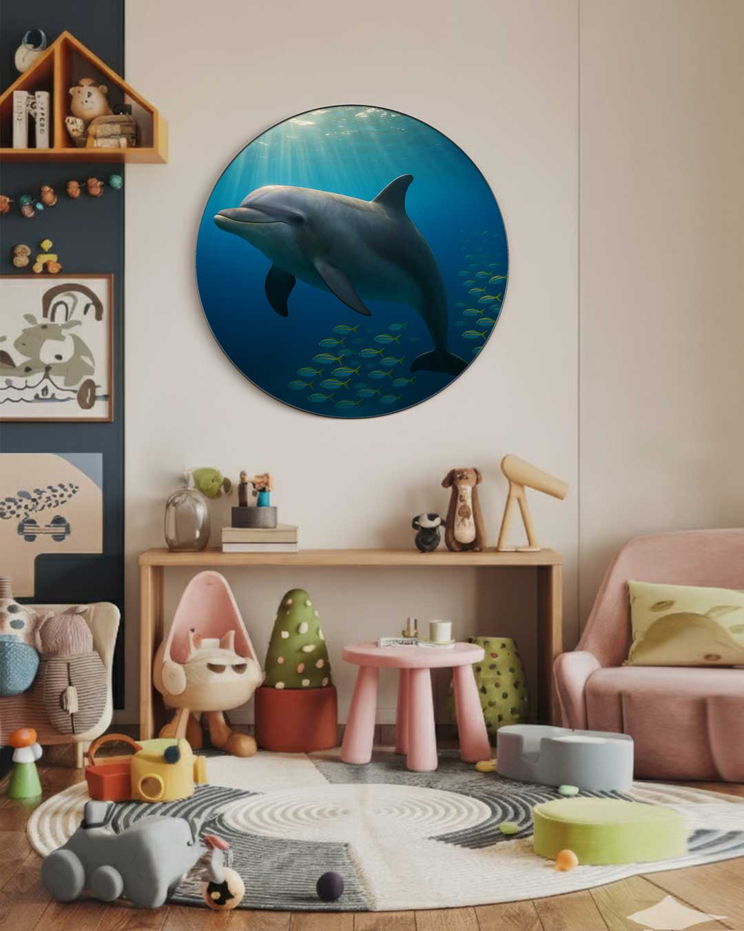 Dolfijn Onderwater Avontuur Muurcirkel-WallArtistic