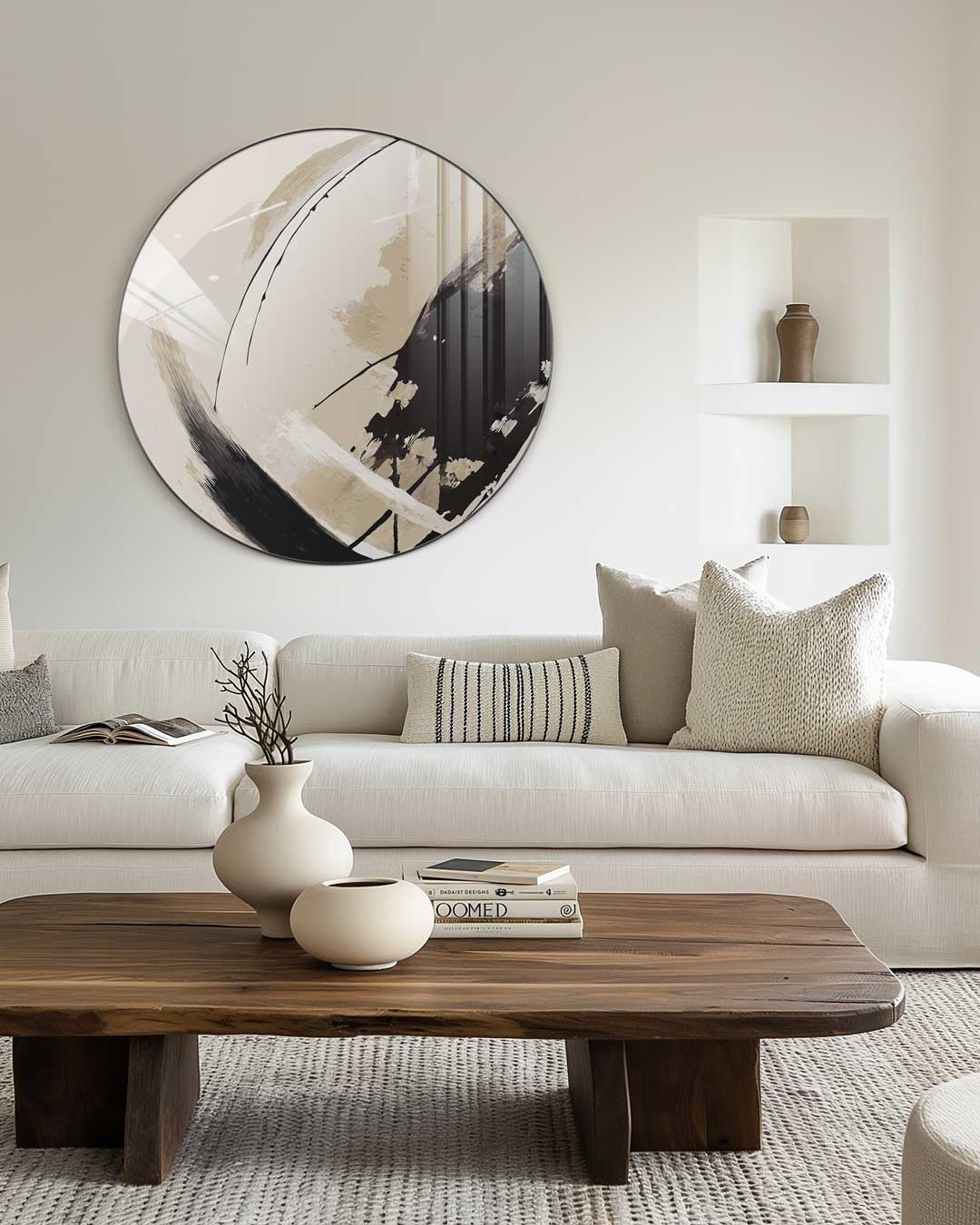 Abstracte Muurcirkel Beige-WallArtistic