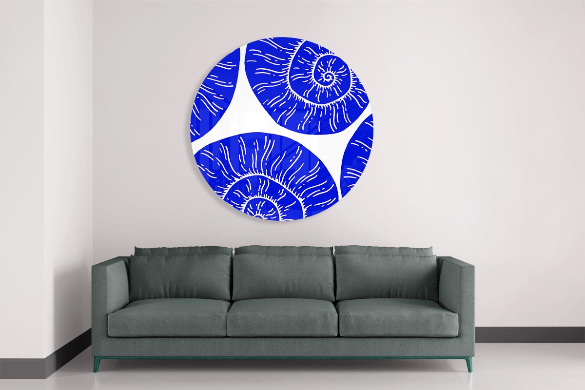Moderne Blauwe Schelp Muurcirkel-WallArtistic
