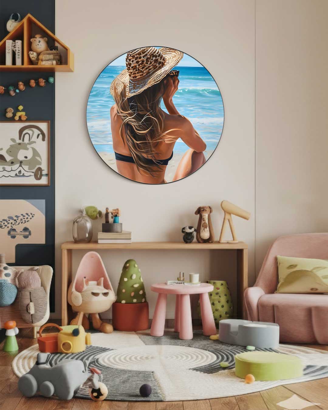 Zon, Zee en Strand Muurcirkel-WallArtistic