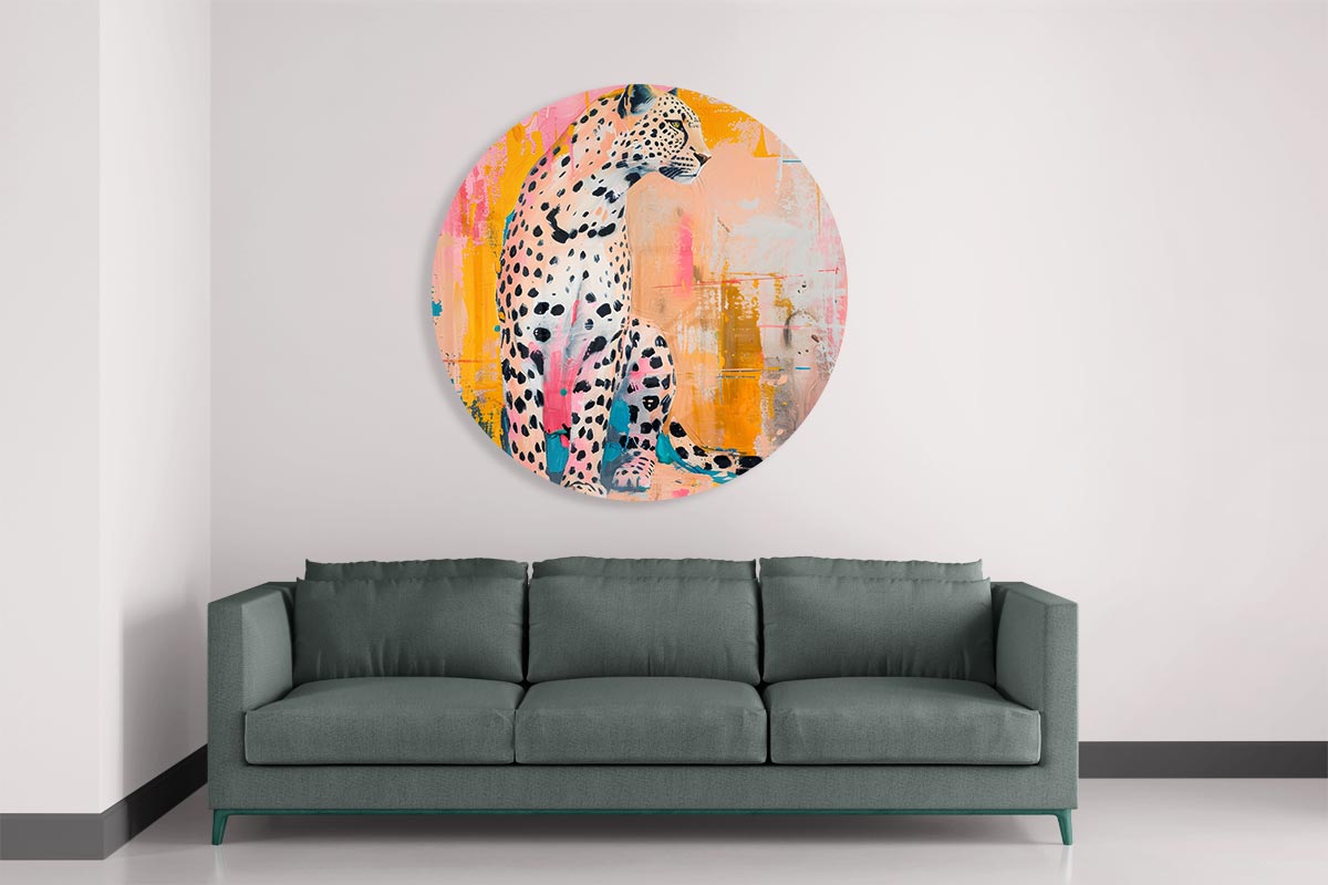Luipaard Kleurexplosie Muurcirkel-WallArtistic