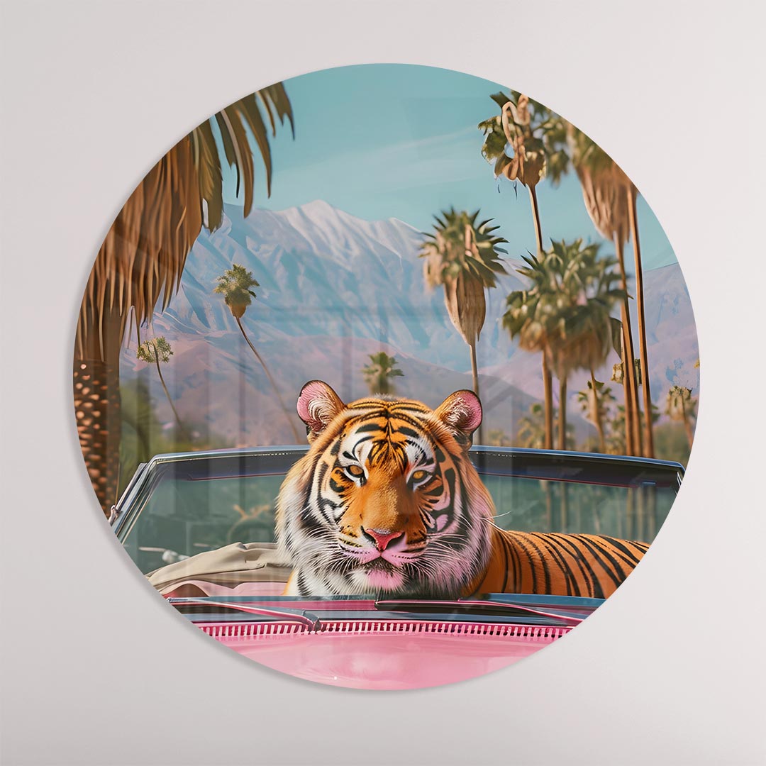 Tijger in Stijlvolle Cabrio Muurcirkel-WallArtistic