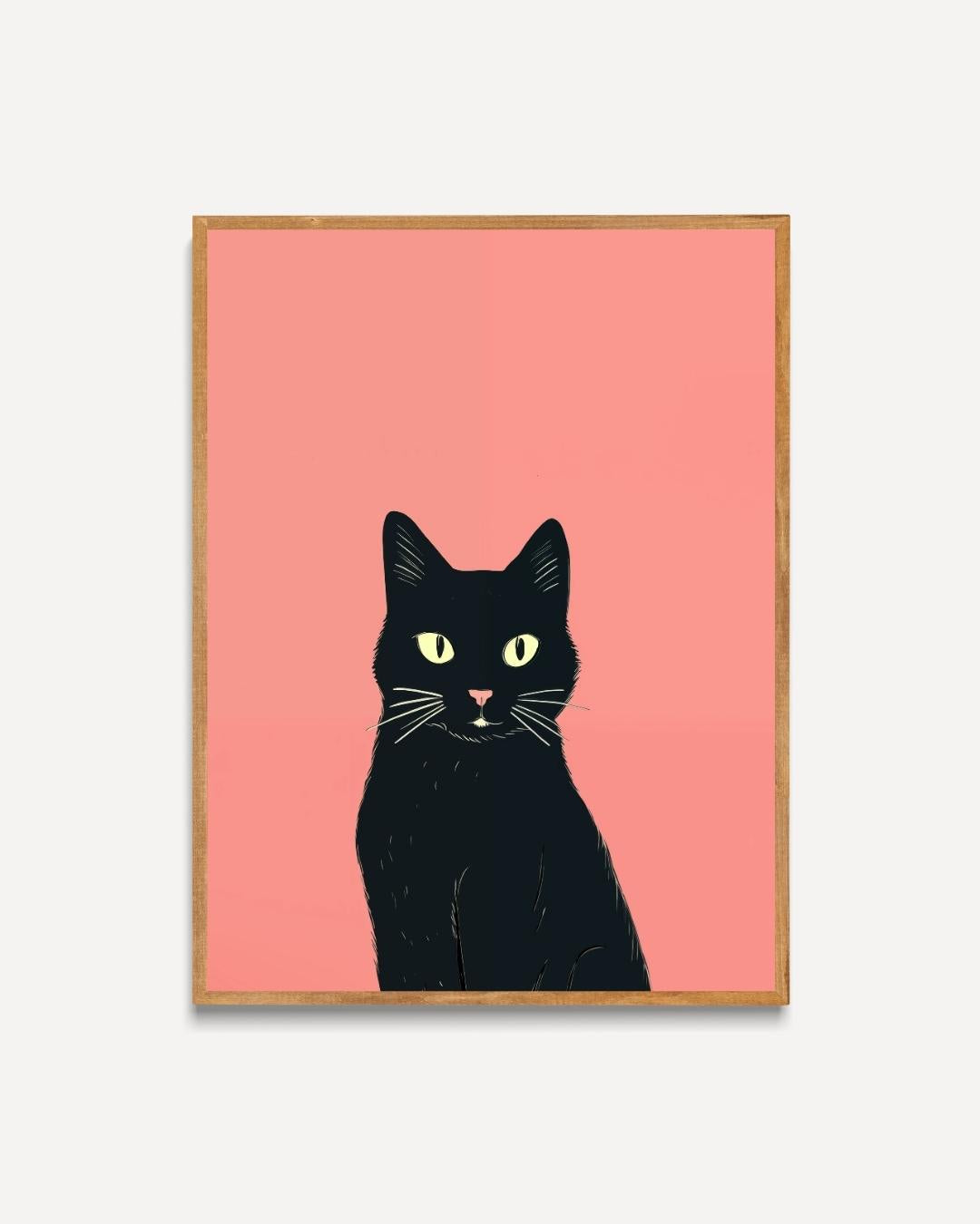 Zwarte kat op roze achtergrond Poster