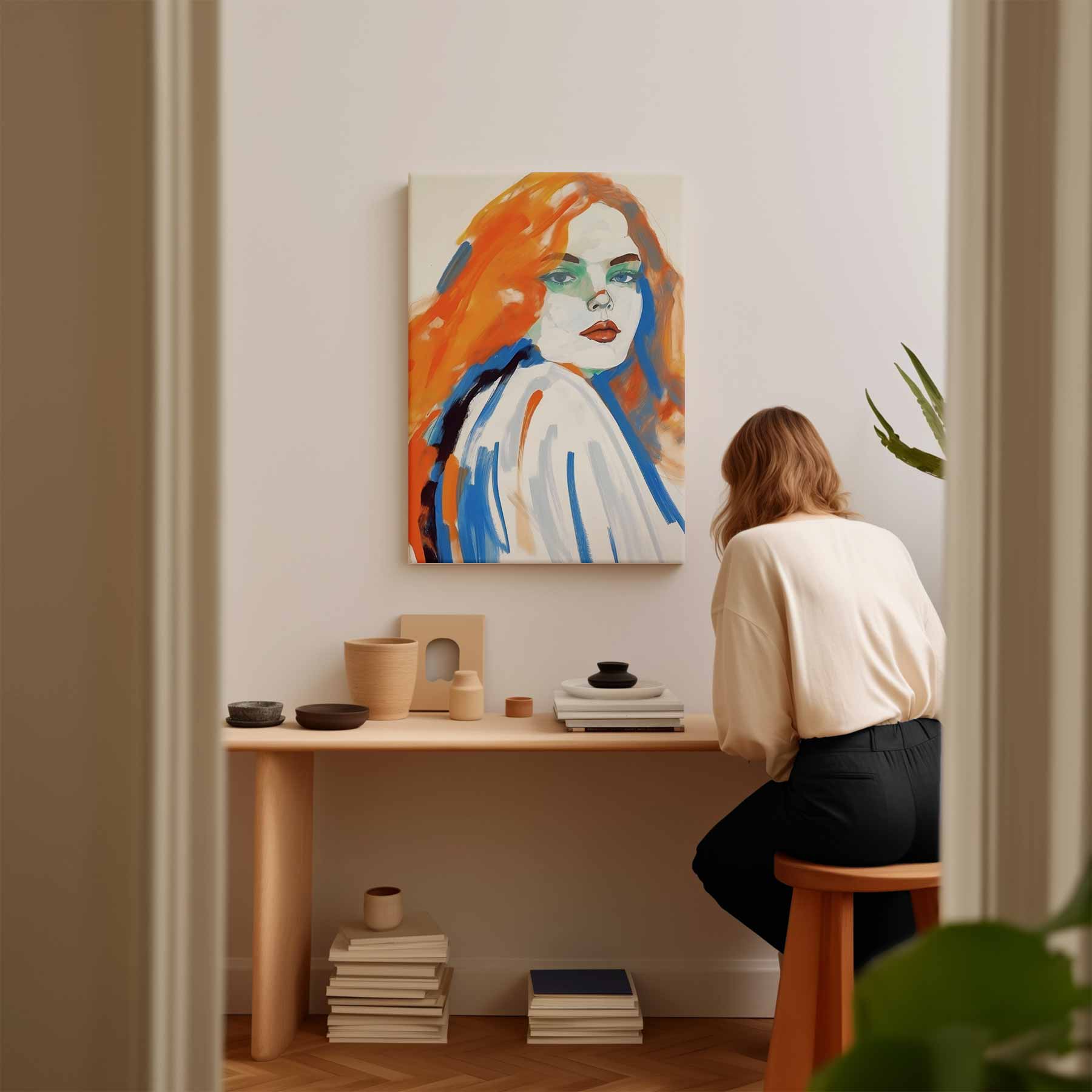 Skizze einer Frau mit orangefarbenen Haaren