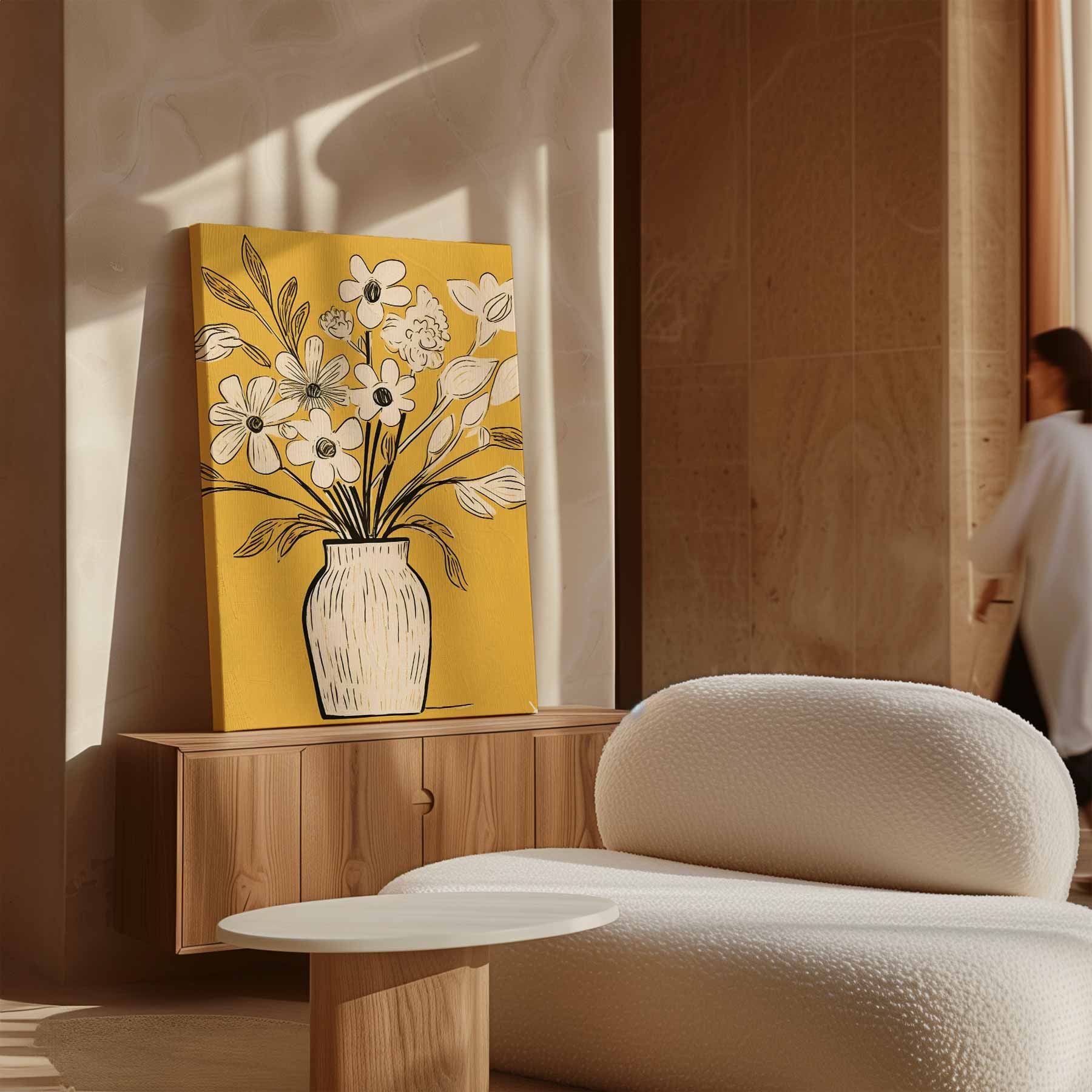 Vase mit Blumen auf Gelb 