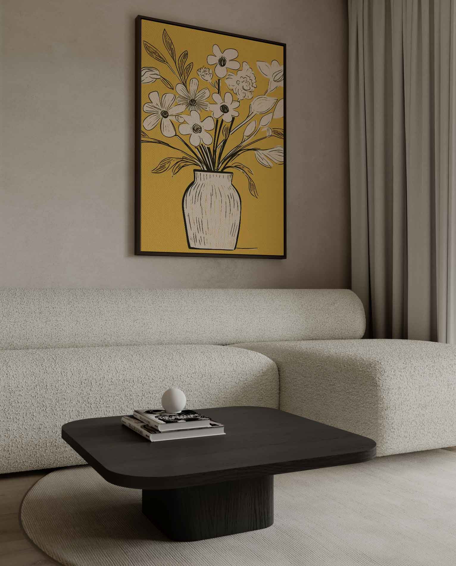Vase mit Blumen auf Gelb 