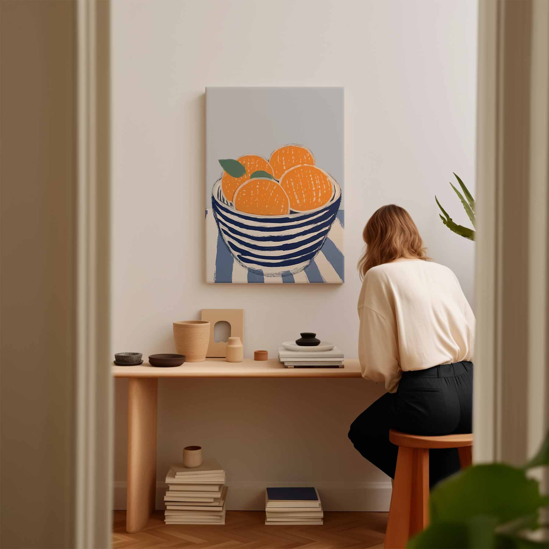 Sinaasappels in kom met grijze achtergrond Kunstwerk-canvas-dibond-plexiglas-wanddecoratie-WallArtistic