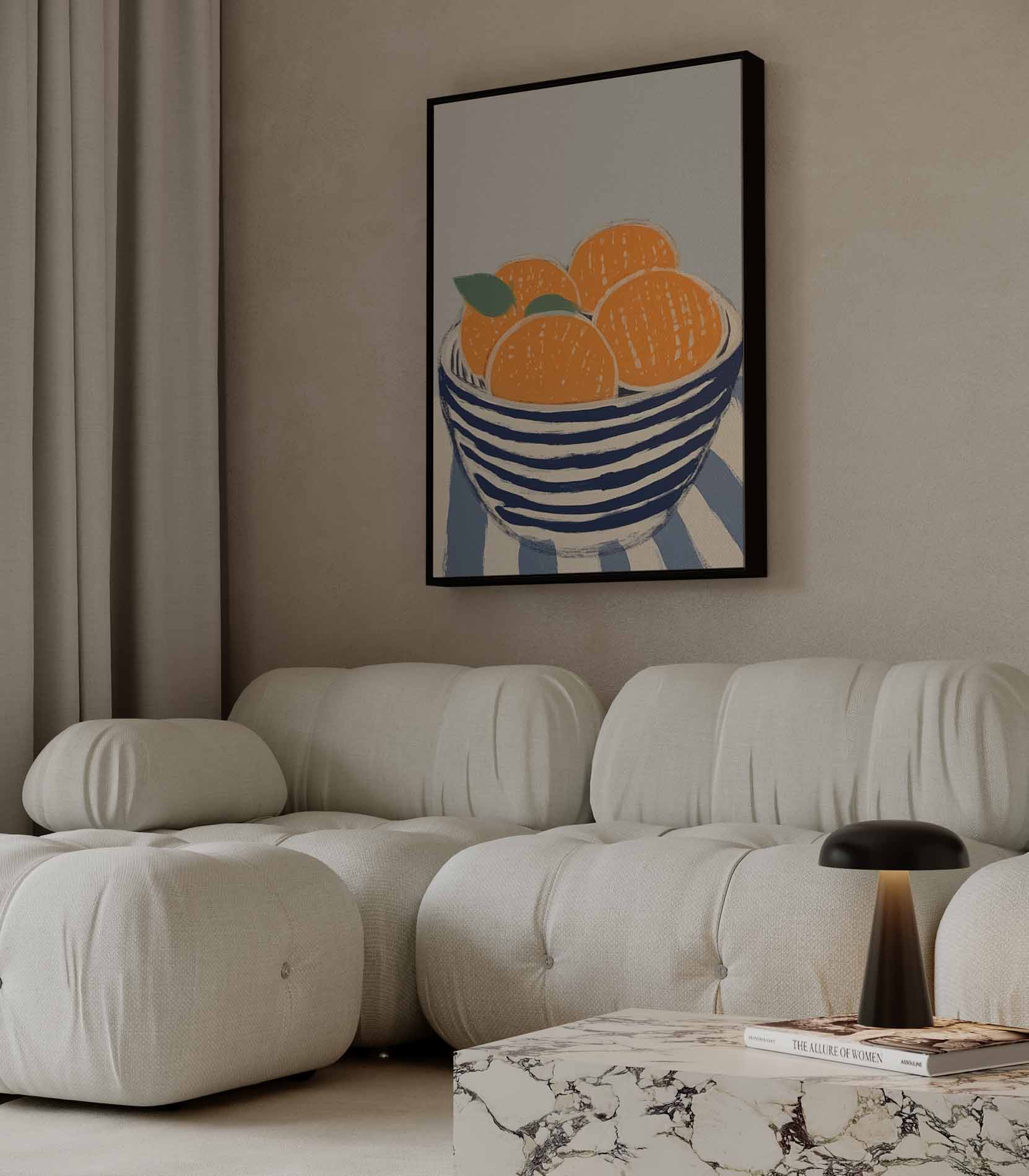 Sinaasappels in kom met grijze achtergrond Kunstwerk-canvas-dibond-plexiglas-wanddecoratie-WallArtistic