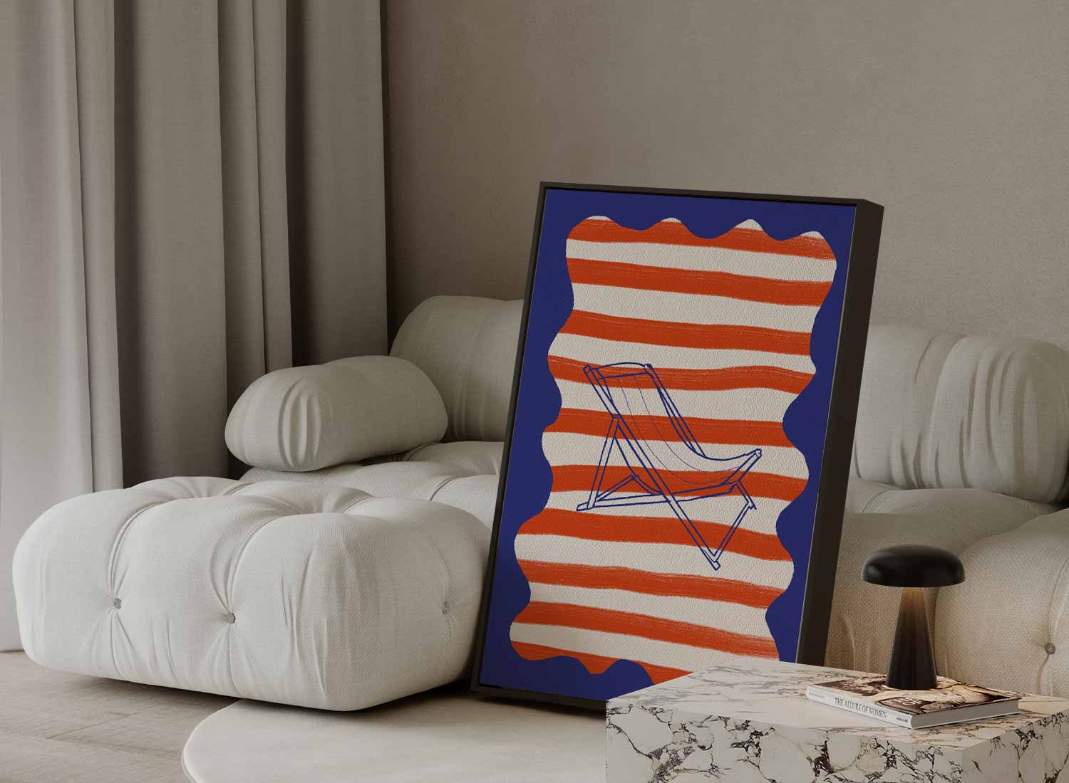 Strandstoel in streep Kunstwerk-canvas-dibond-plexiglas-wanddecoratie-WallArtistic