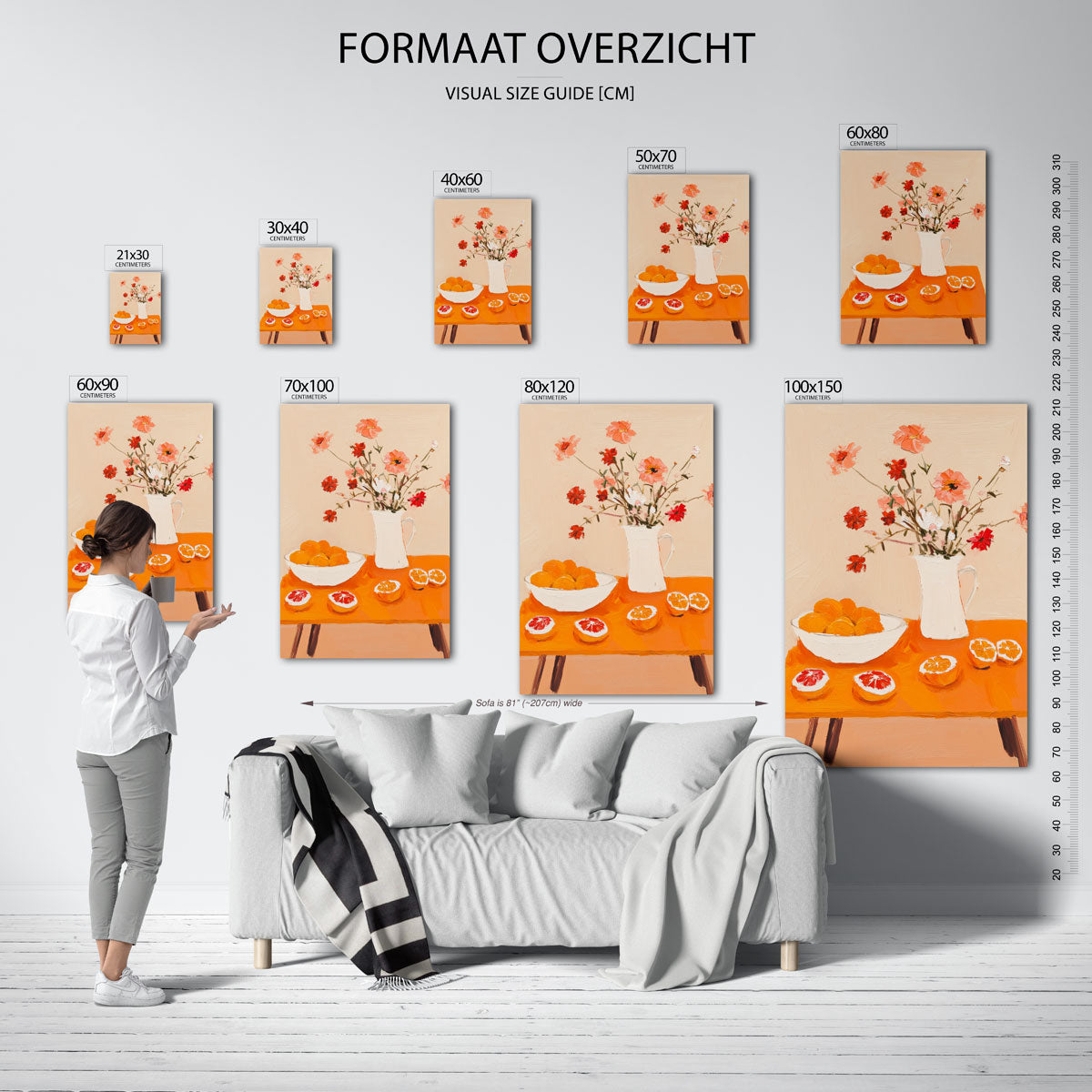 Bloemen en citrus op tafel Poster