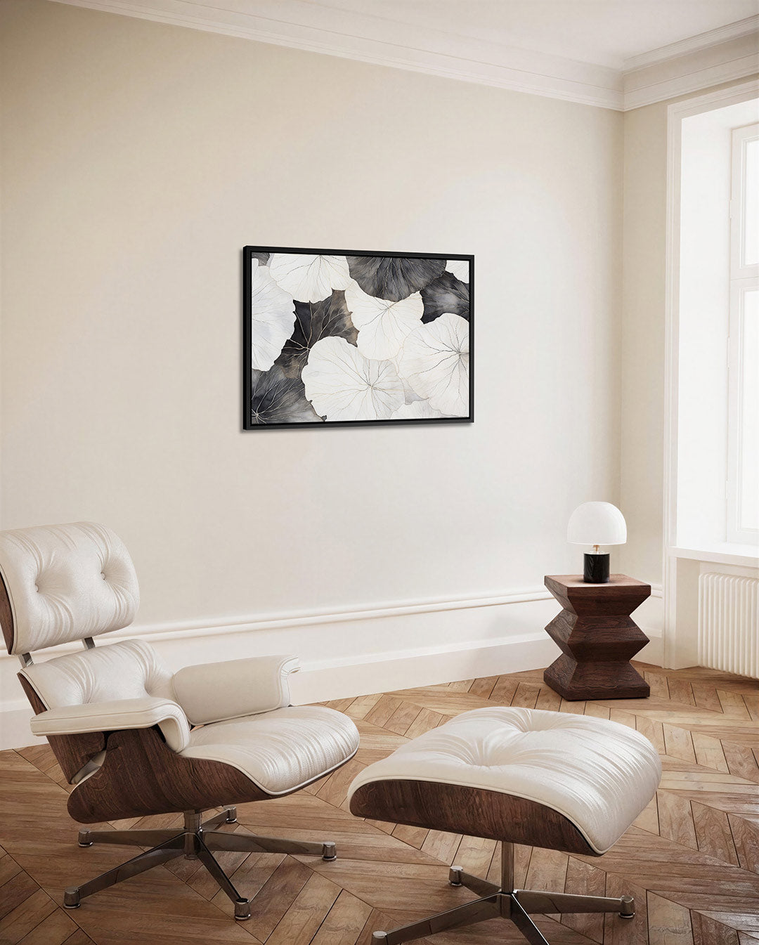 Bladpatroon in zwart wit Kunstwerk