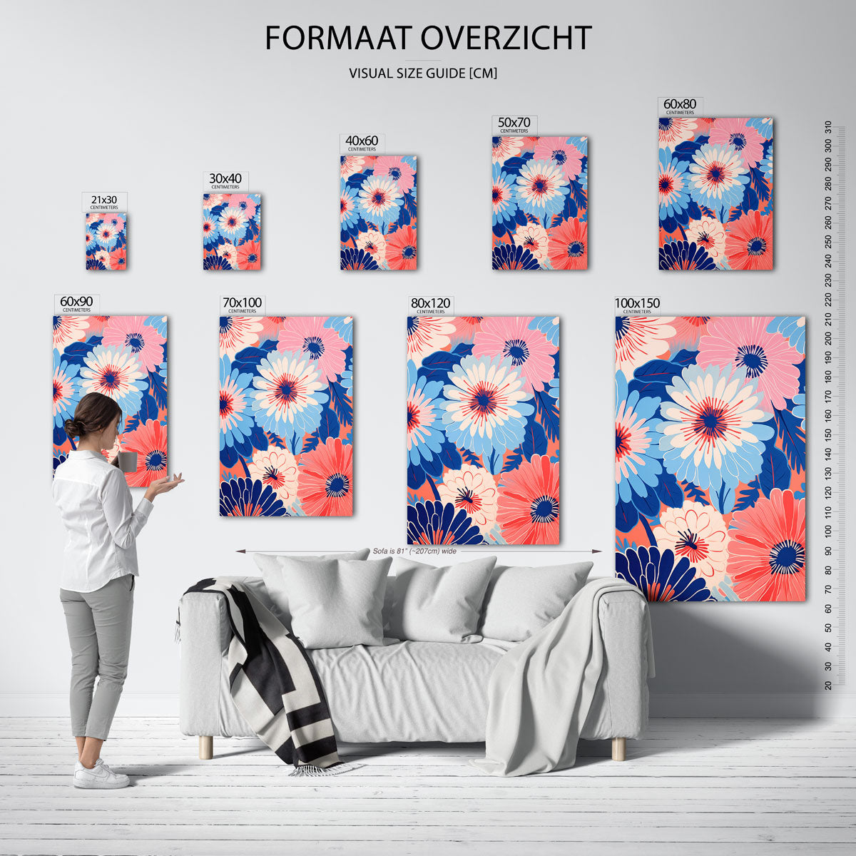 Bloemen in blauw en roze Poster