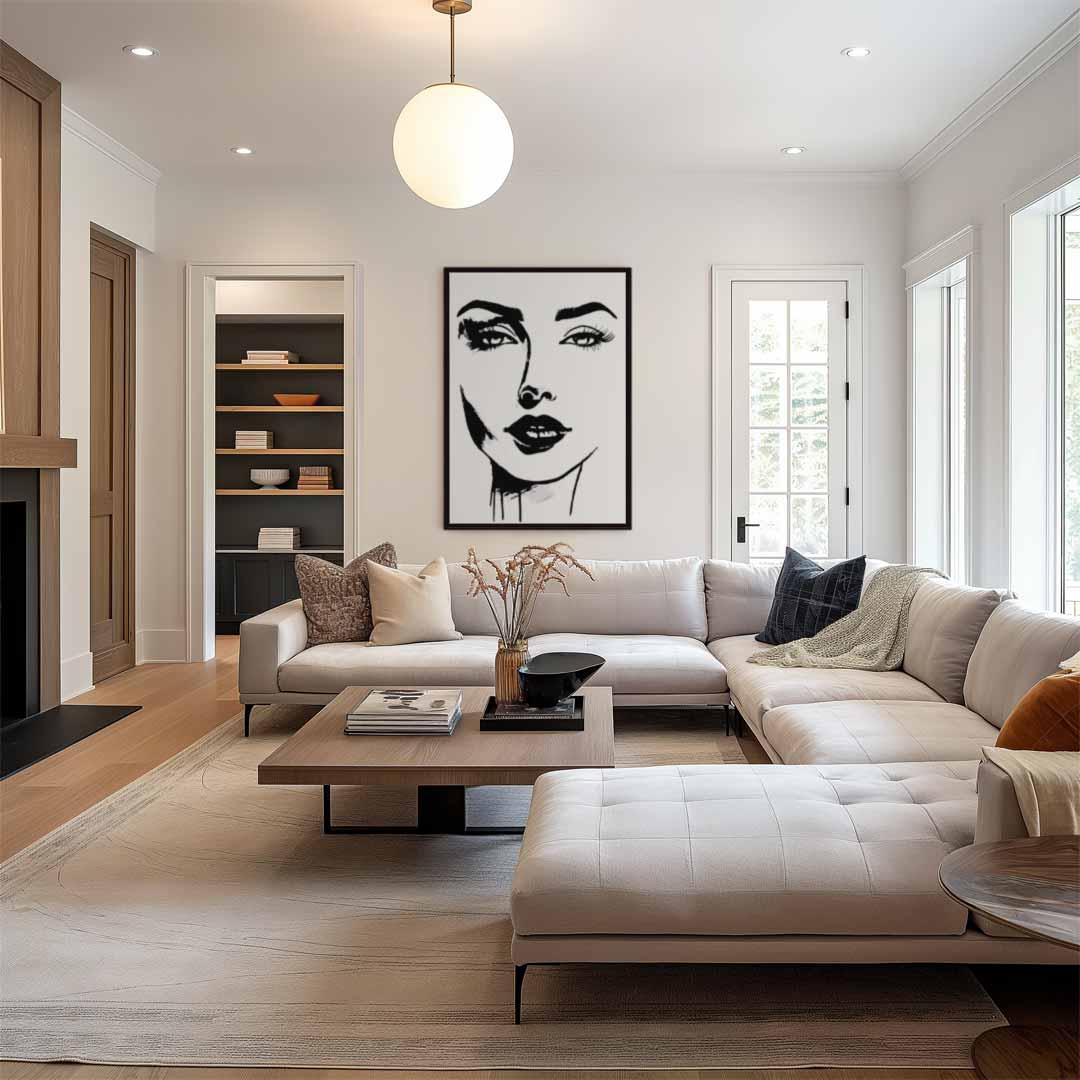 Minimalistisch Portret in Zwart-Wit Kunstwerk-canvas-dibond-plexiglas-wanddecoratie-WallArtistic