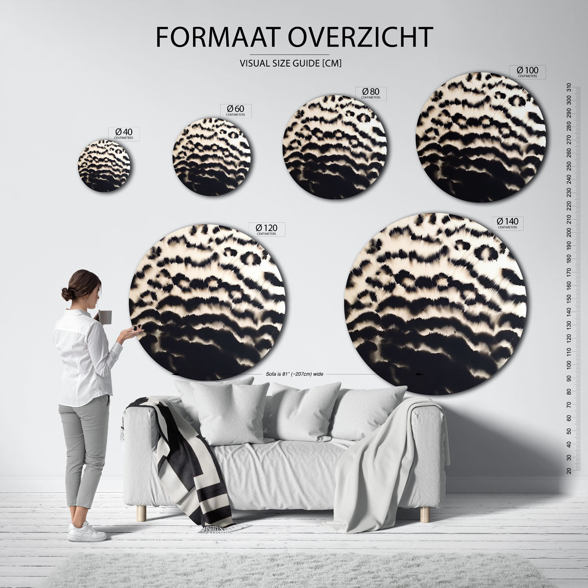 Zwart wit patroon Muurcirkel