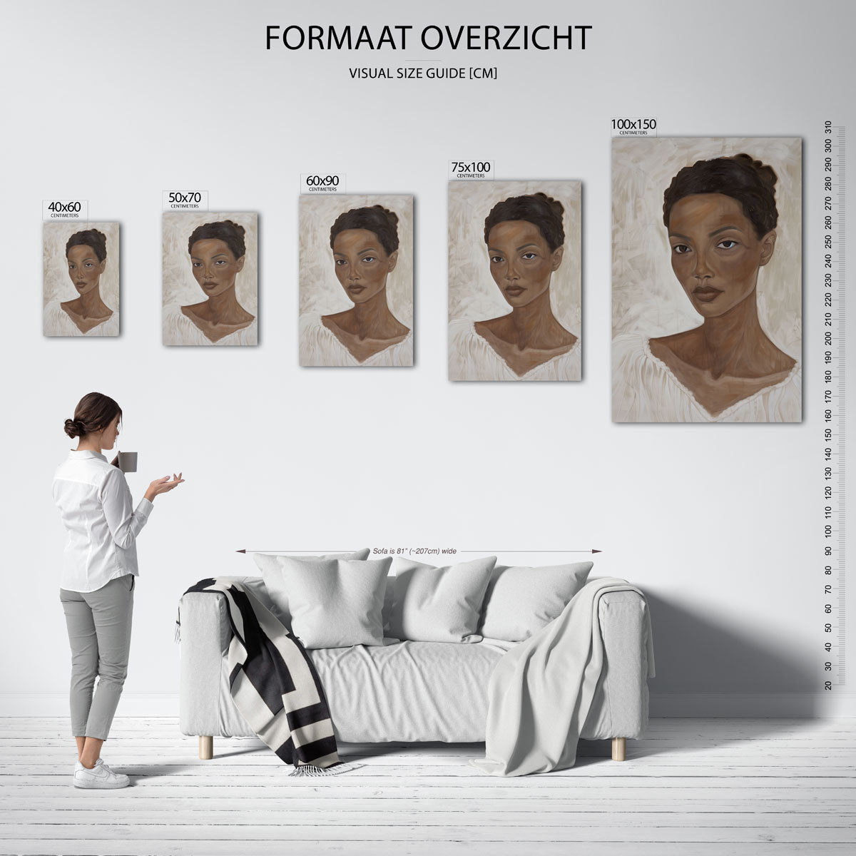 Portret in aardetinten Kunstwerk