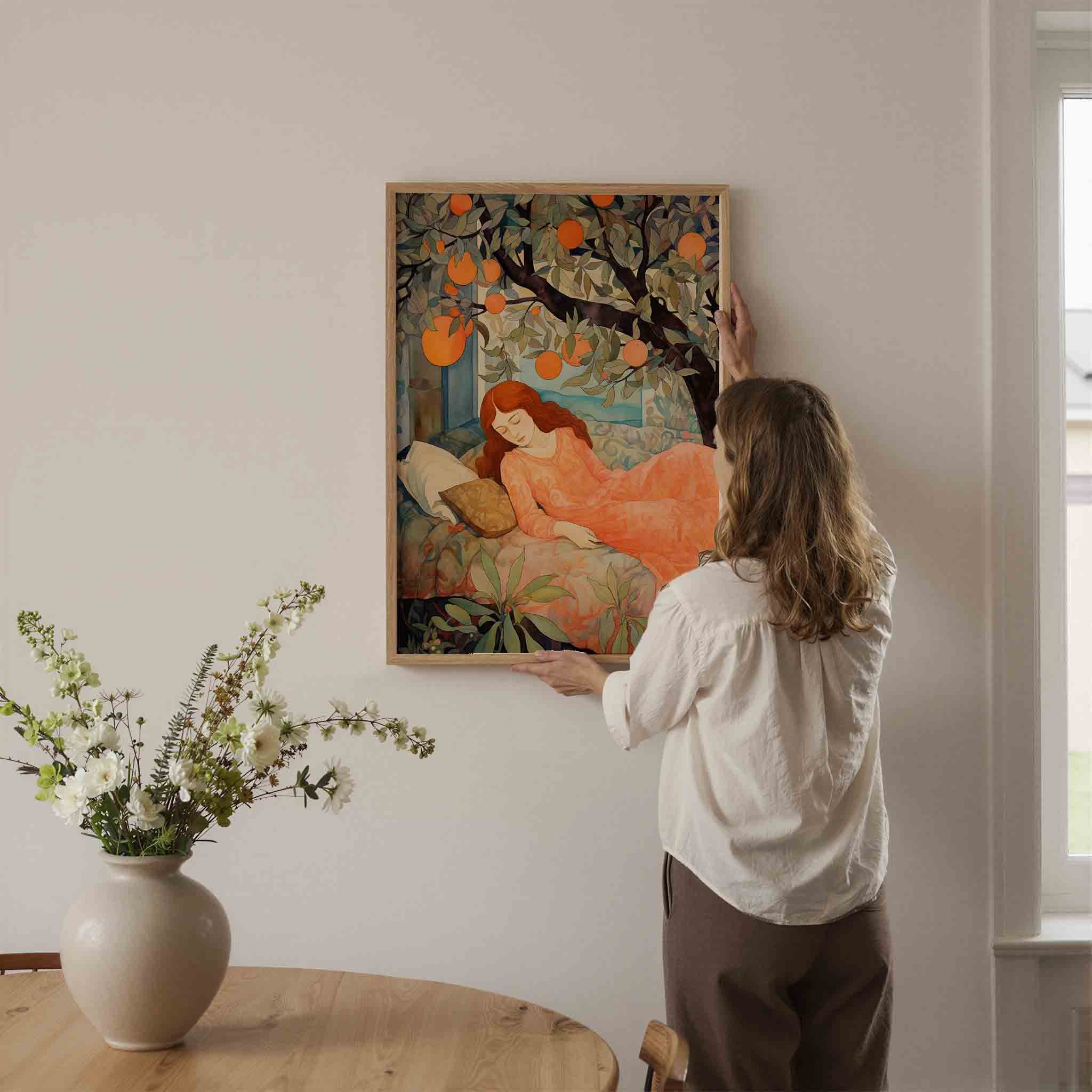 Slapende vrouw onder sinaasappelboom Poster