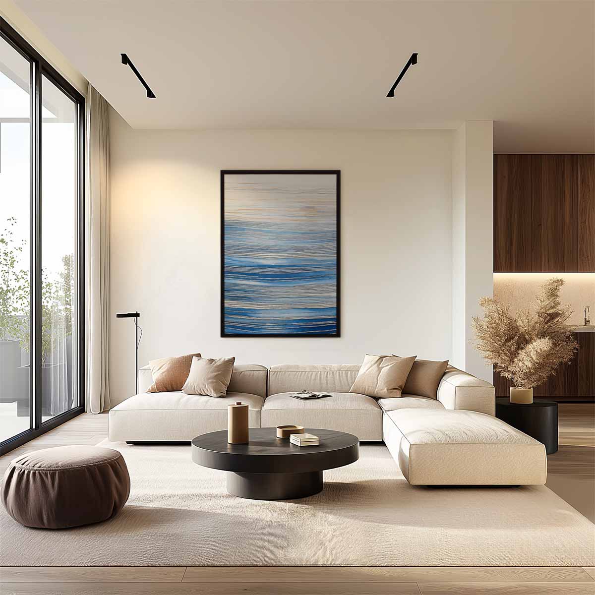 Blauwe Lijnen Zen Kunstwerk-canvas-dibond-plexiglas-wanddecoratie-WallArtistic