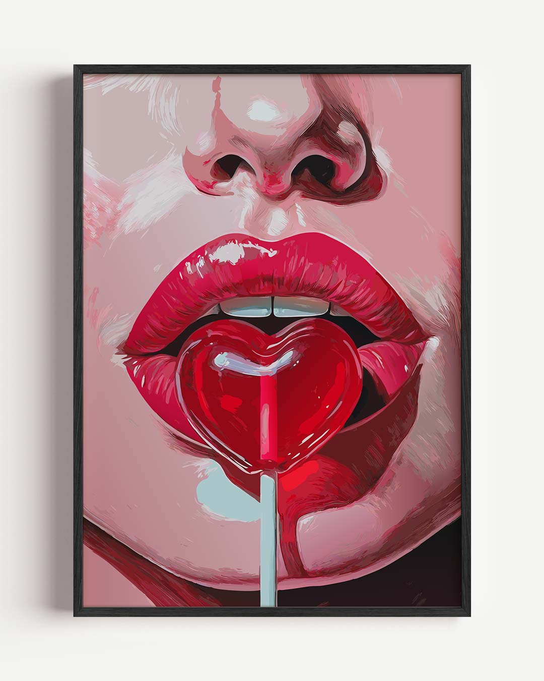 Sensuele Lippen met Hartjeslolly Poster-WallArtistic
