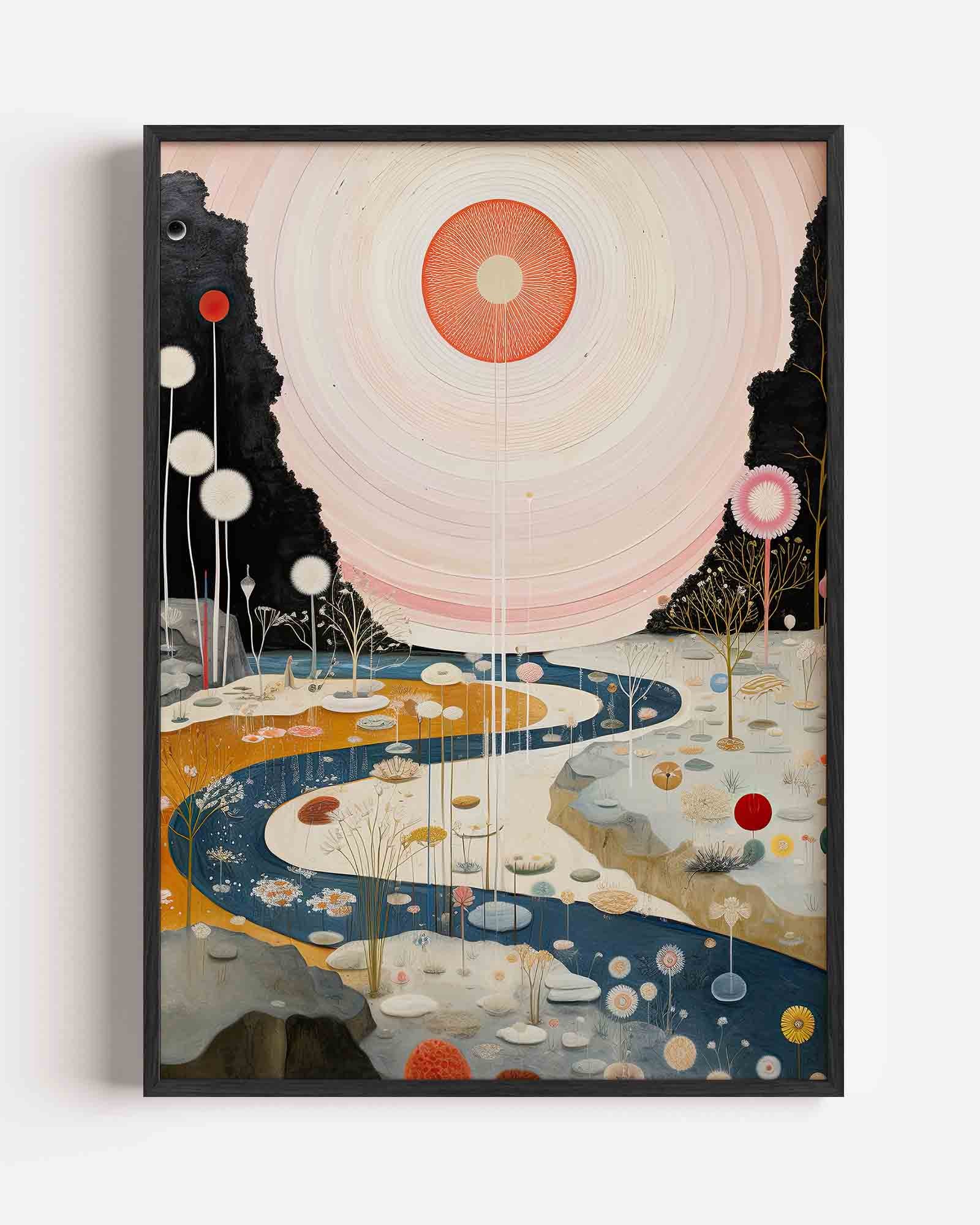 Landschap met zon en rivier Poster
