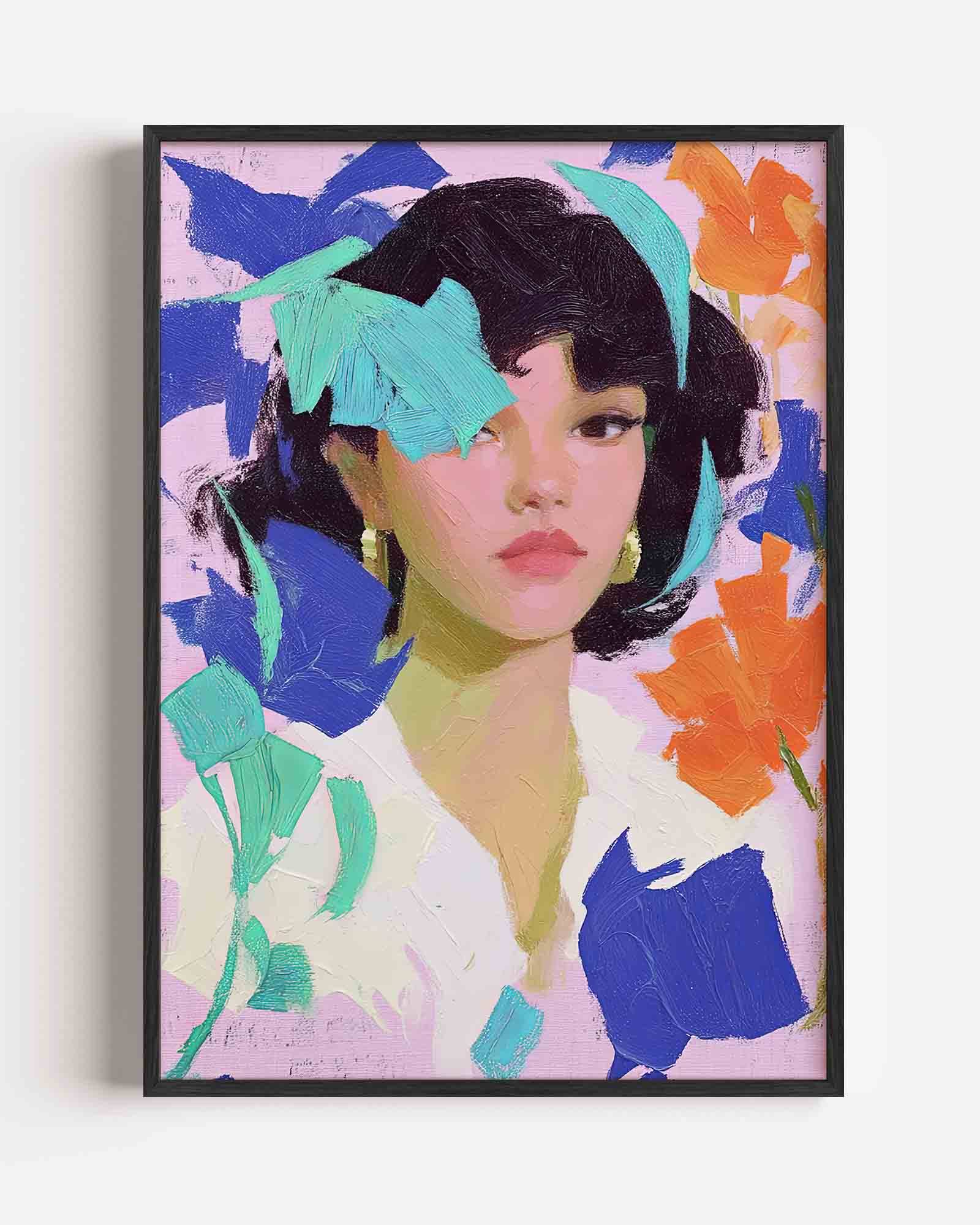 Vrouwelijk portret met kleurrijke accenten Poster