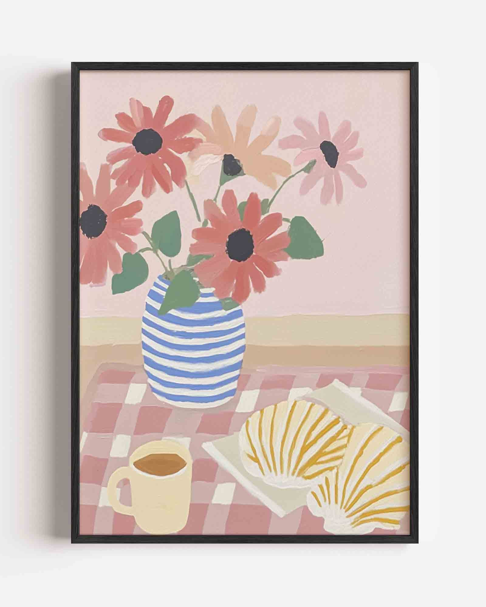 Bloemen en ontbijt Poster