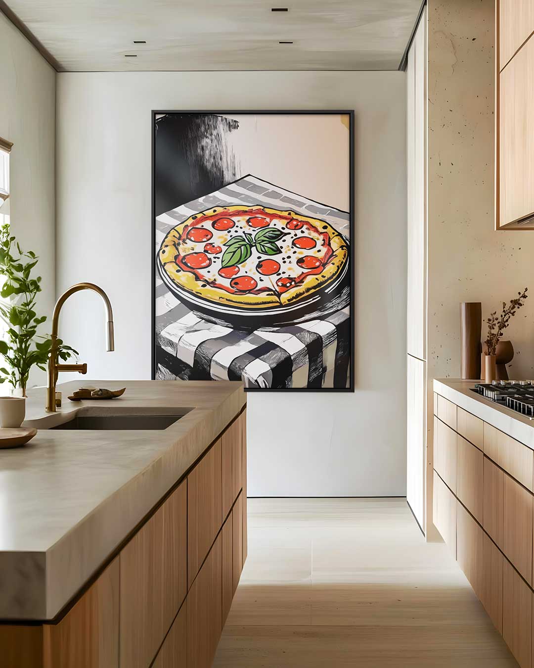 Pizza op Tafel Schilderij Kunstwerk-canvas-dibond-plexiglas-wanddecoratie-WallArtistic