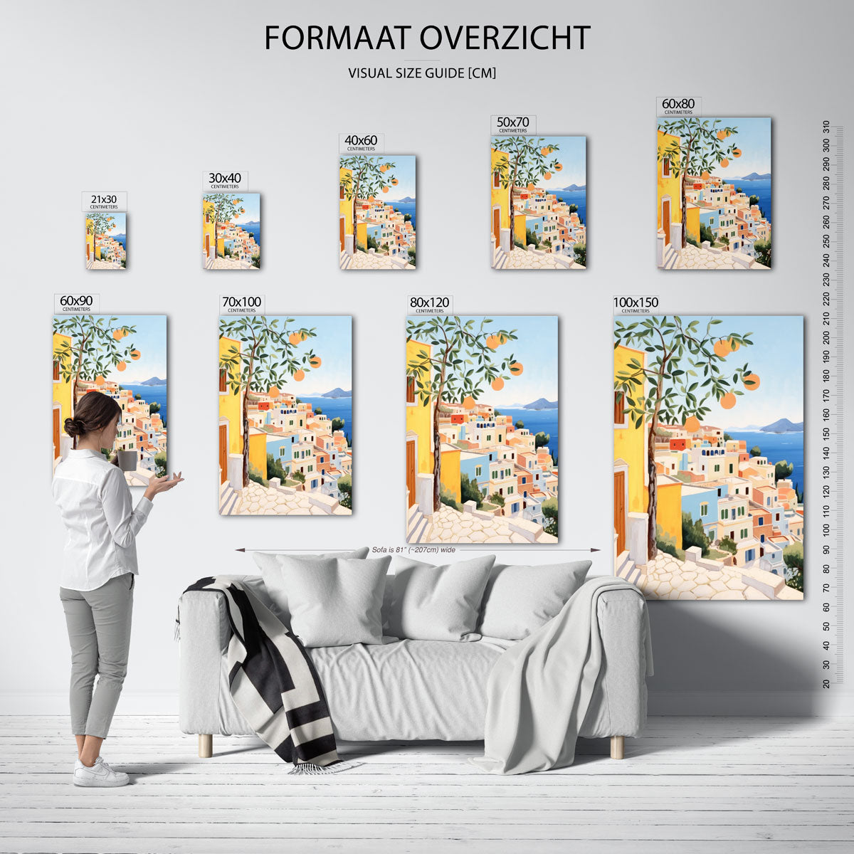 Mediterrane huizen en sinaasappelboom Poster