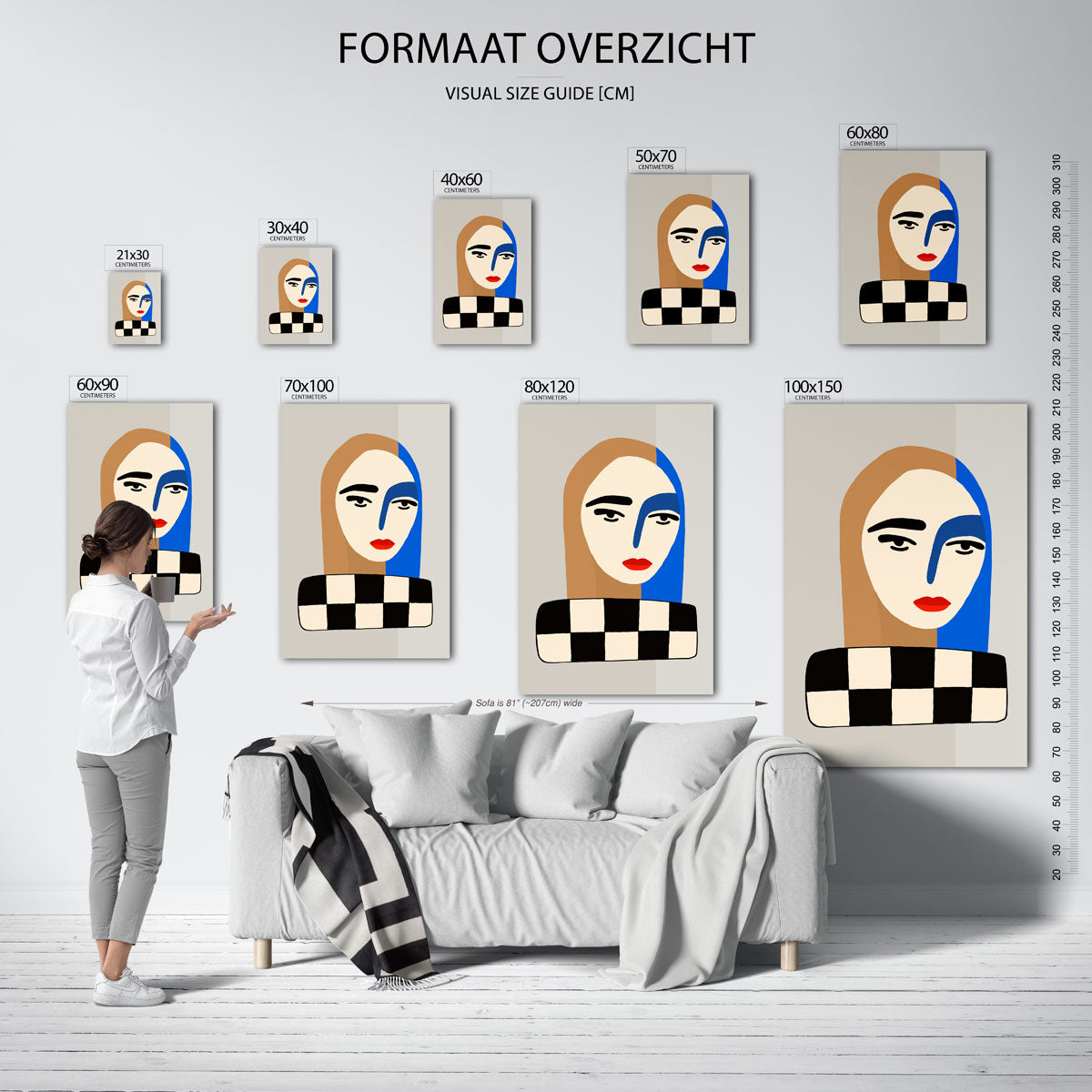 Gezicht met blauwe streep Poster