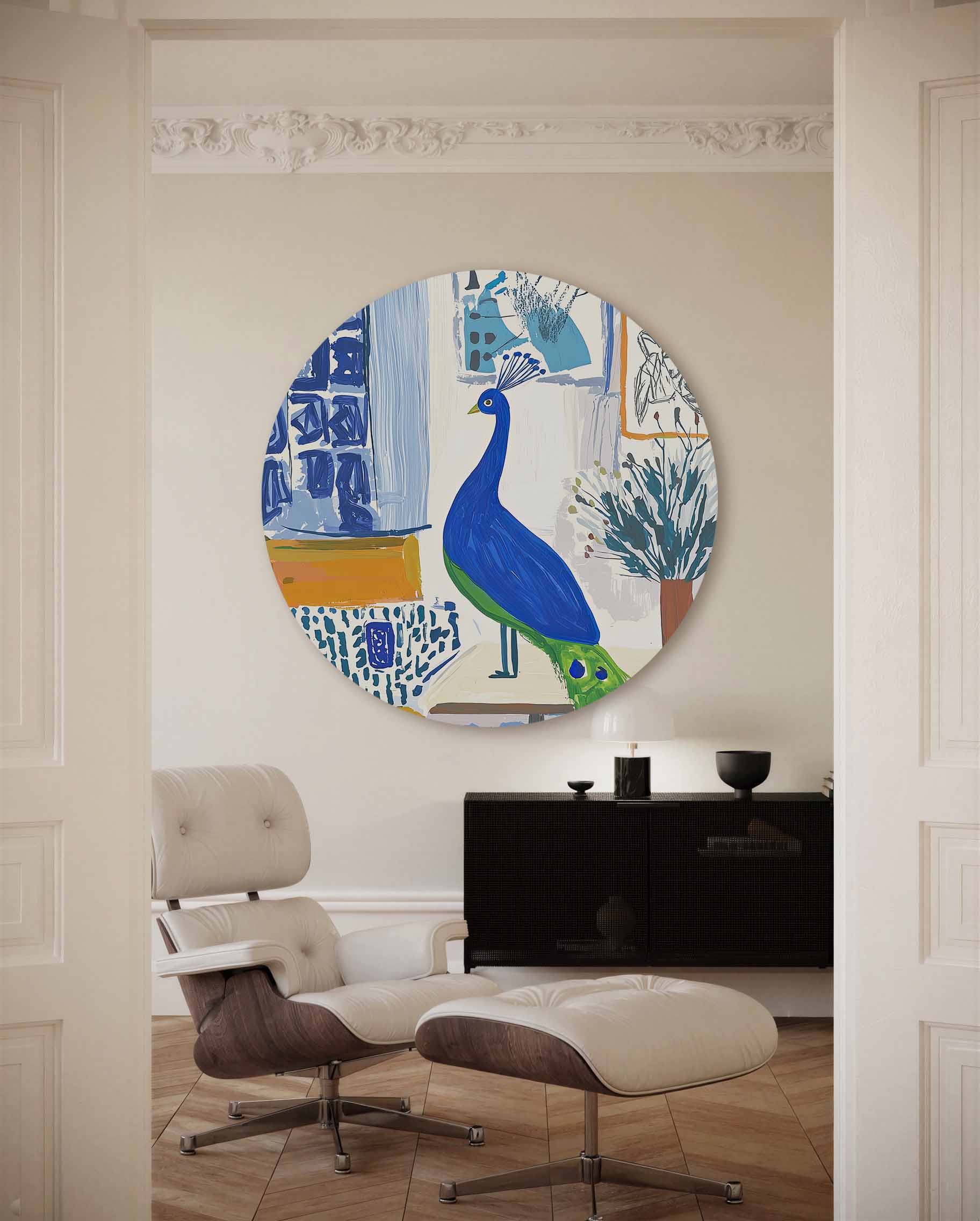 Pauw en abstracte vormen Muurcirkel