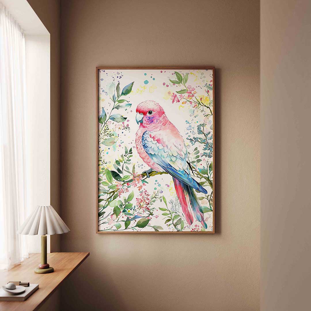 Papegaai met bloemen Poster