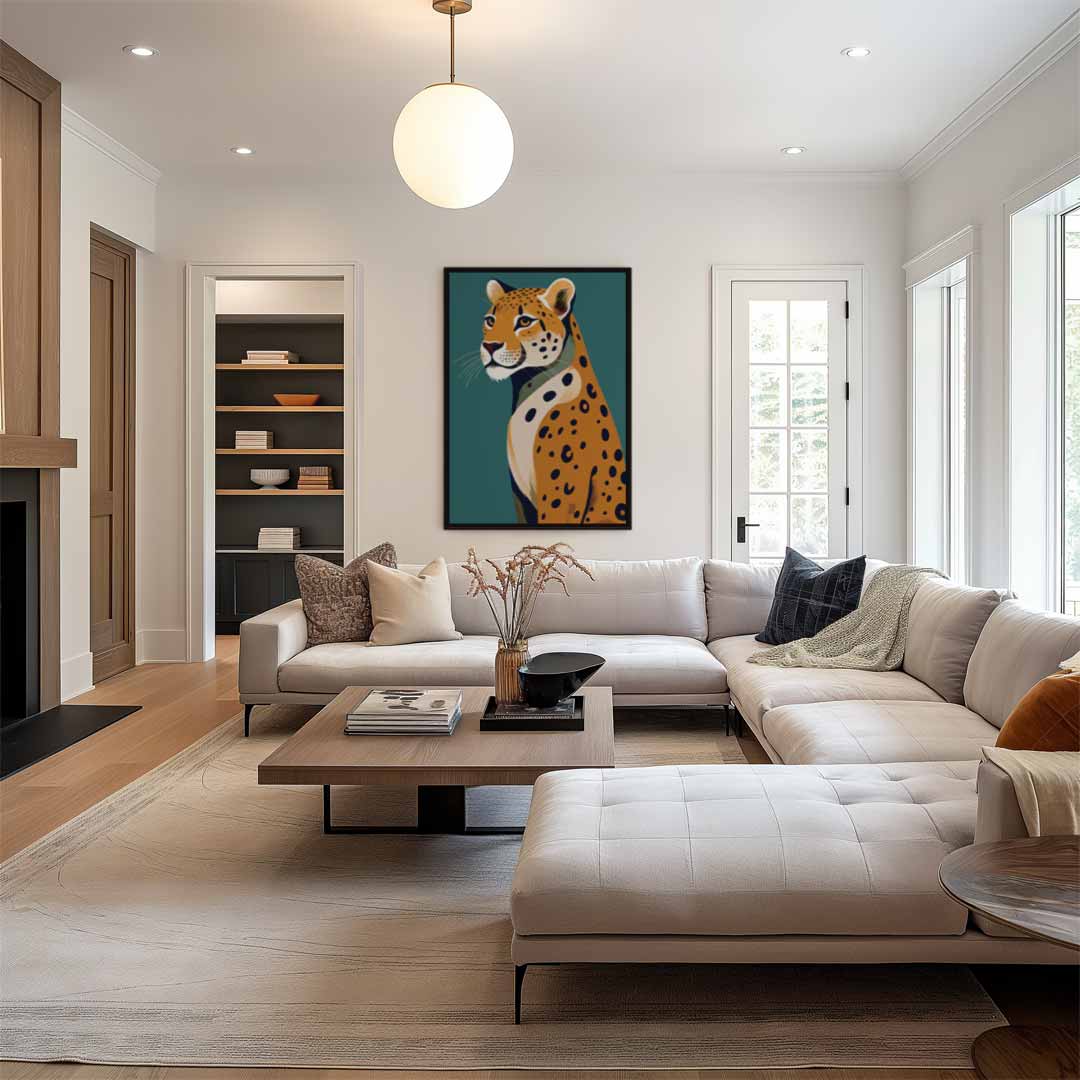 Majestätischer Leopard auf türkisfarbenem Hintergrund (Kunstwerk)