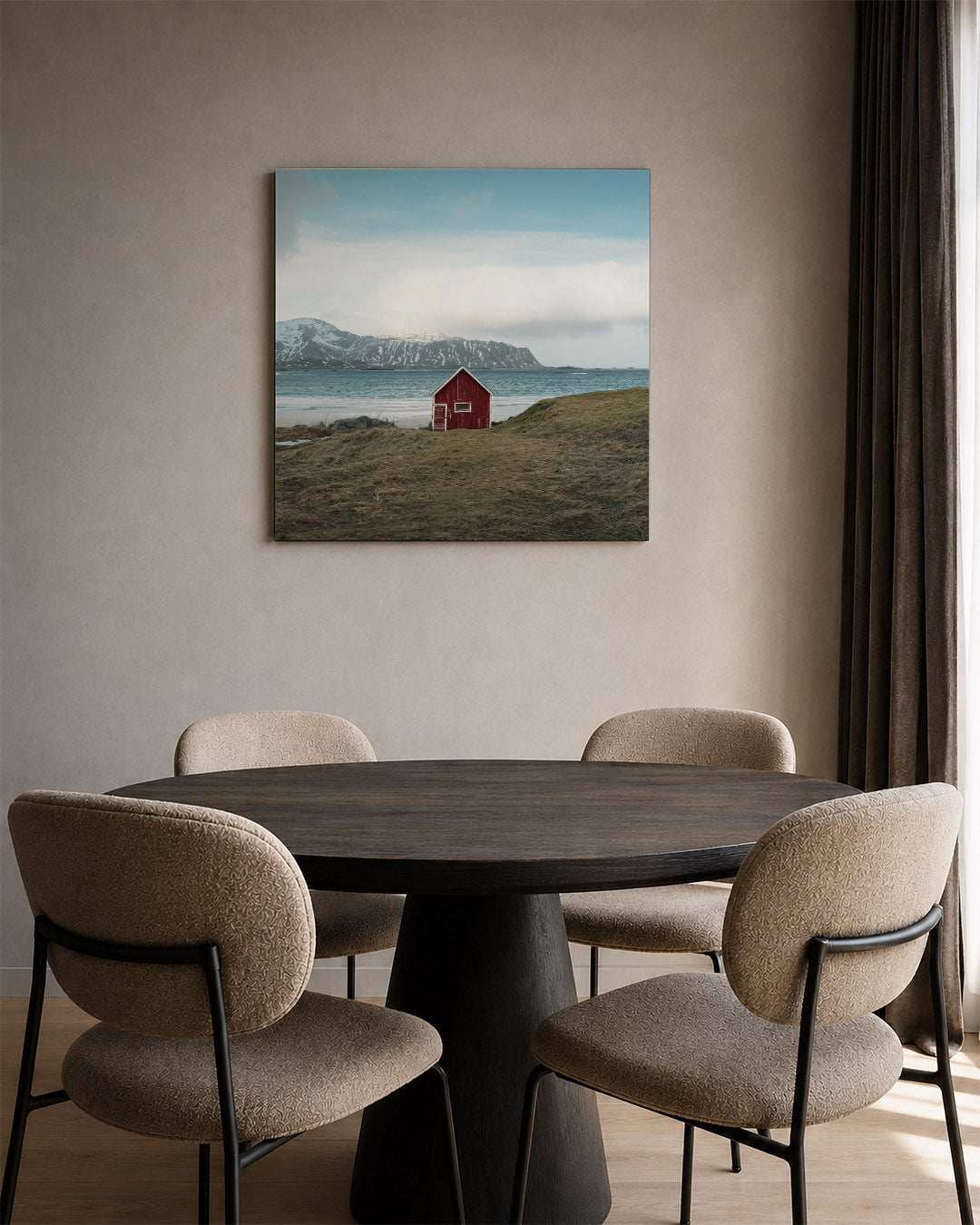 Rood huis aan zee Kunstwerk