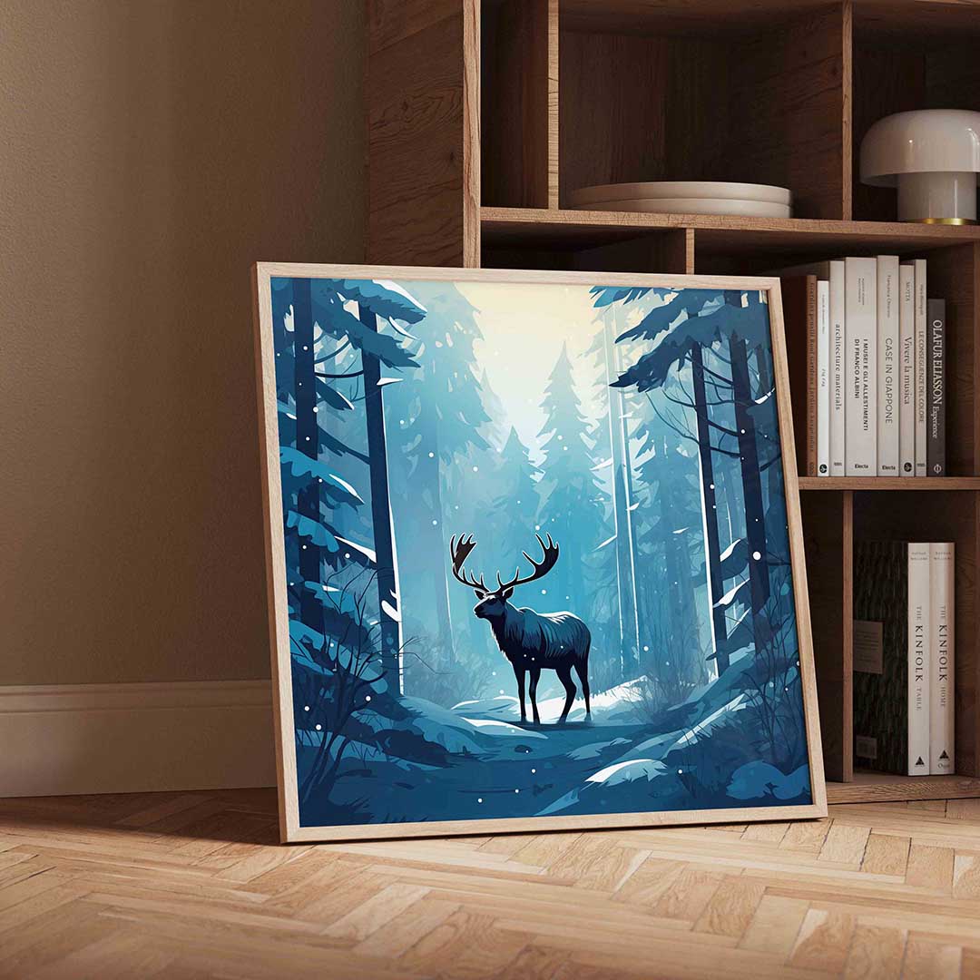 Hert in winterbos Poster