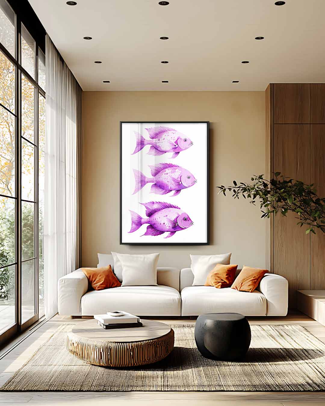 Speelse Paarse Vistrio Kunstwerk-canvas-dibond-plexiglas-wanddecoratie-WallArtistic